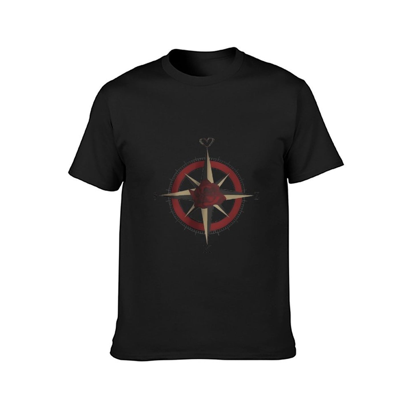 Inkmay Casual Cotton T-shirt Rose Compass Design With Heart Elements Unisex T-shirtFitted Natural T-Shirt