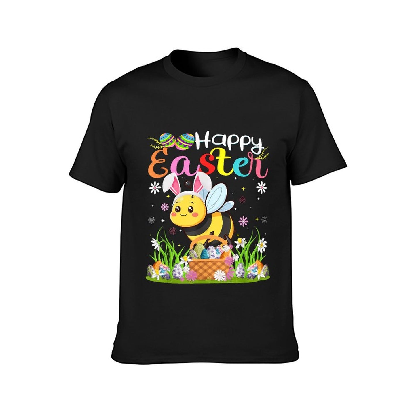 Inkmay Casual Cotton T-shirt Happy Easter Bee With Eggs Unisex T-shirtPure Classic Fit T-Shirt