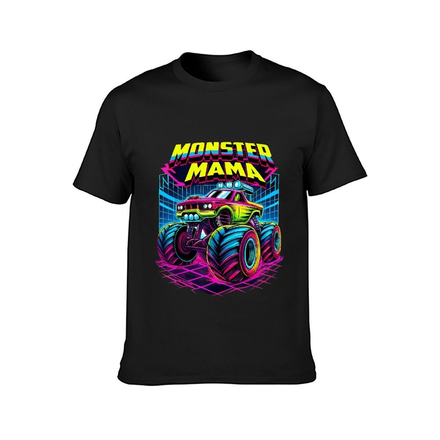 Inkmay Casual Cotton T-shirt Monster Mama Truck With Neon Wheels Unisex T-shirtYearRound ClassicSeries T-Shirt