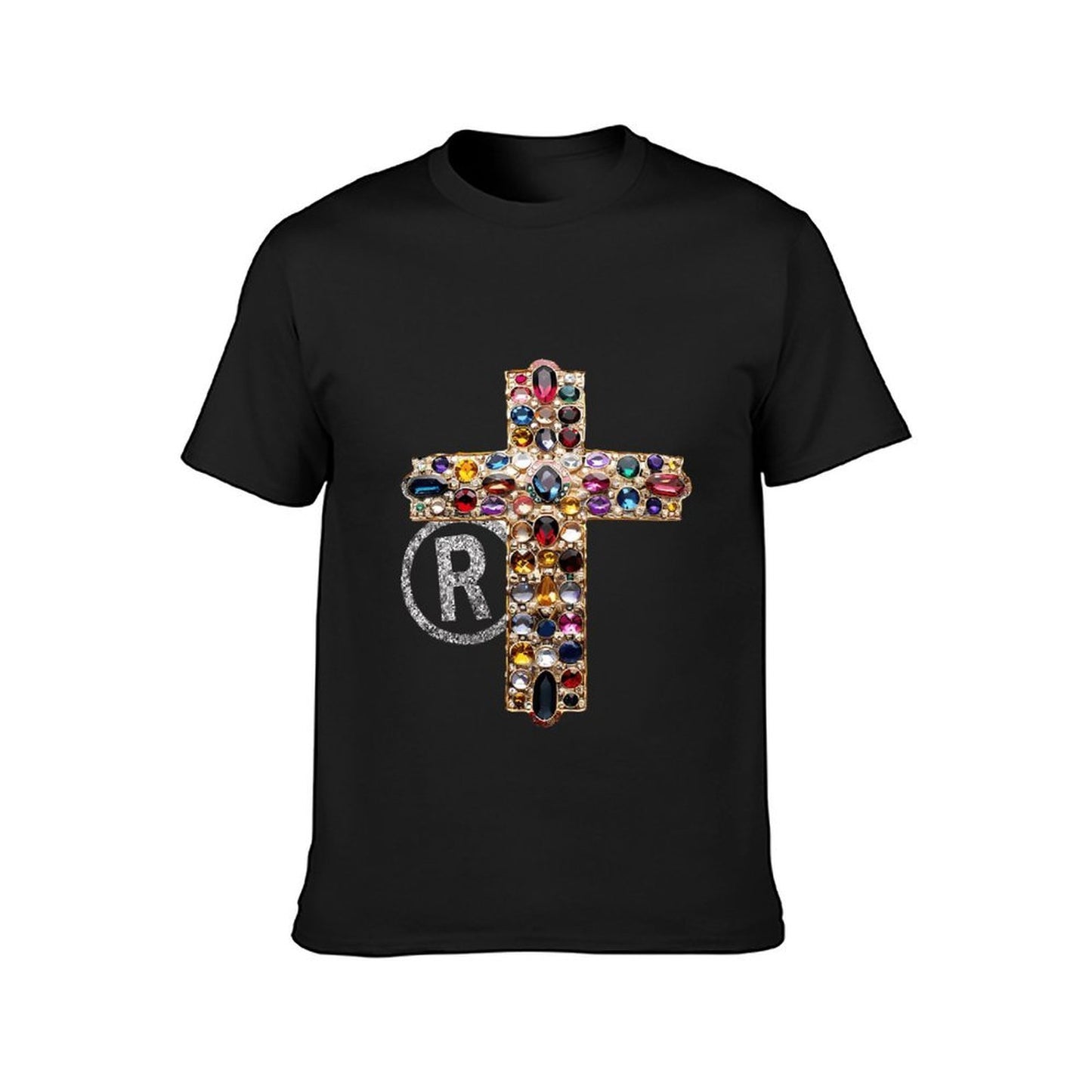 Inkmay Casual Cotton T-shirt Elegant Cross With Gemstones And Rhinestones Unisex T-shirtEco / Sustainable EverydayWear T-Shirt