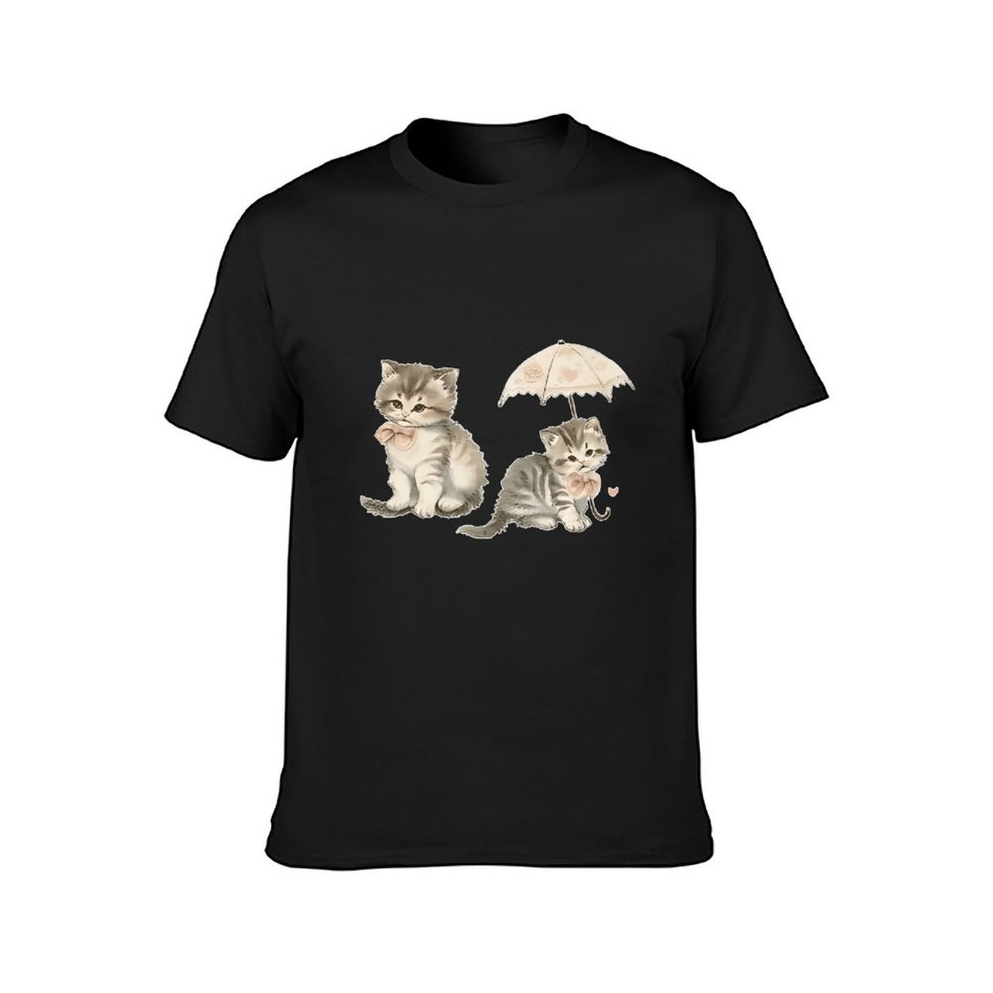 Inkmay Casual Cotton T-shirt Cute Kittens With Umbrella And Bow Unisex T-shirtSoftstyle Clean Edges T-Shirt