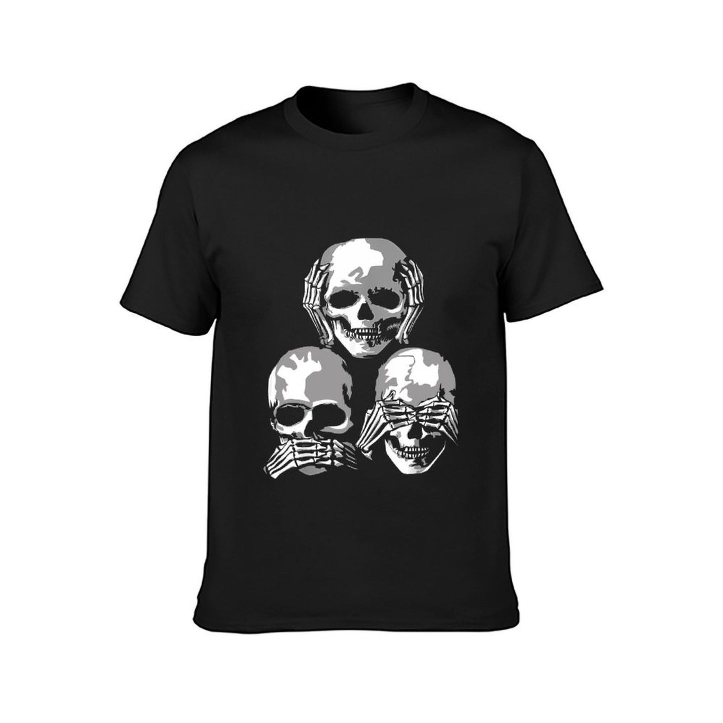 Inkmay Casual Cotton T-shirt Three Skulls Covering Eyes Mouth Unisex T-shirtClassic Outdoor T-Shirt