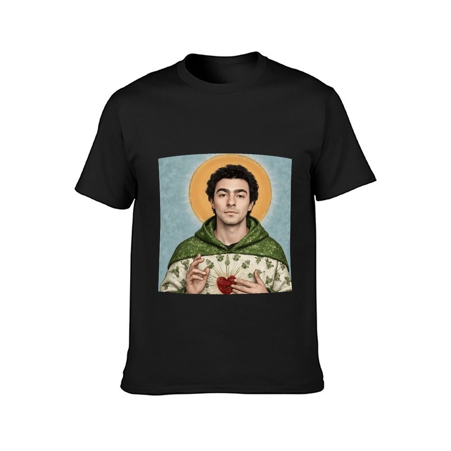 Inkmay Casual Cotton T-shirt Green Robe With Floral Pattern Print Unisex T-shirtRelaxed Fit Pure T-Shirt