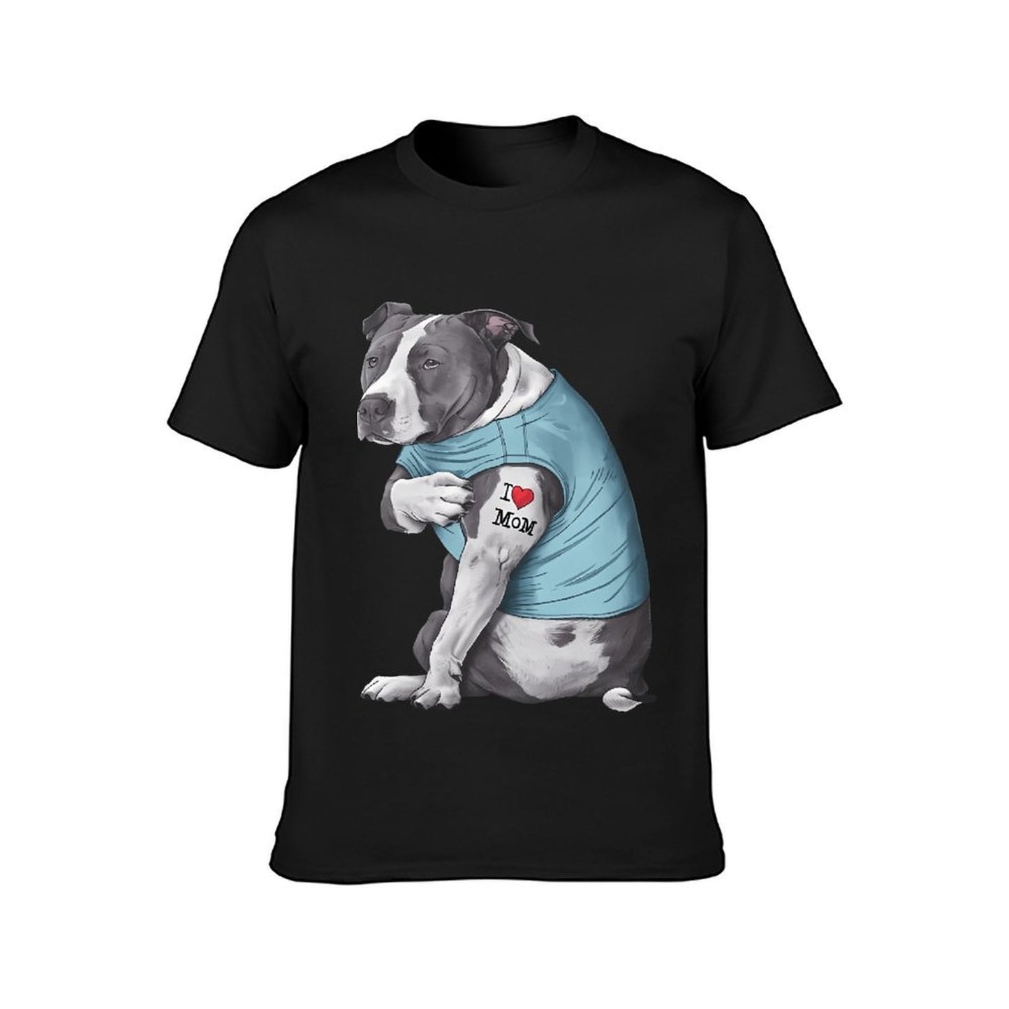 Inkmay Casual Cotton T-shirt Dog Wears Blue Shirt Tattoo Mom Unisex T-shirtEveryday ClassicStyle T-Shirt