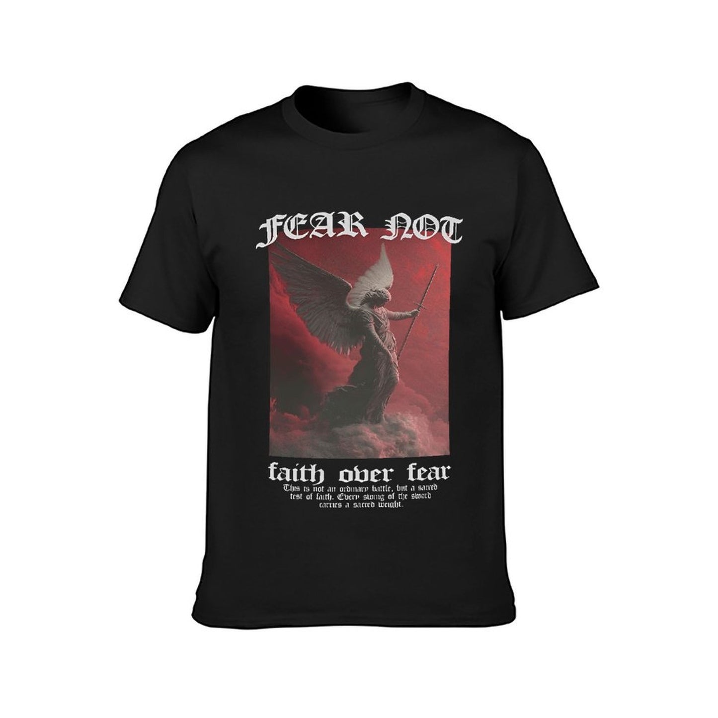 Inkmay Casual Cotton T-shirt Angel With Sword Over Clouds Unisex T-shirt