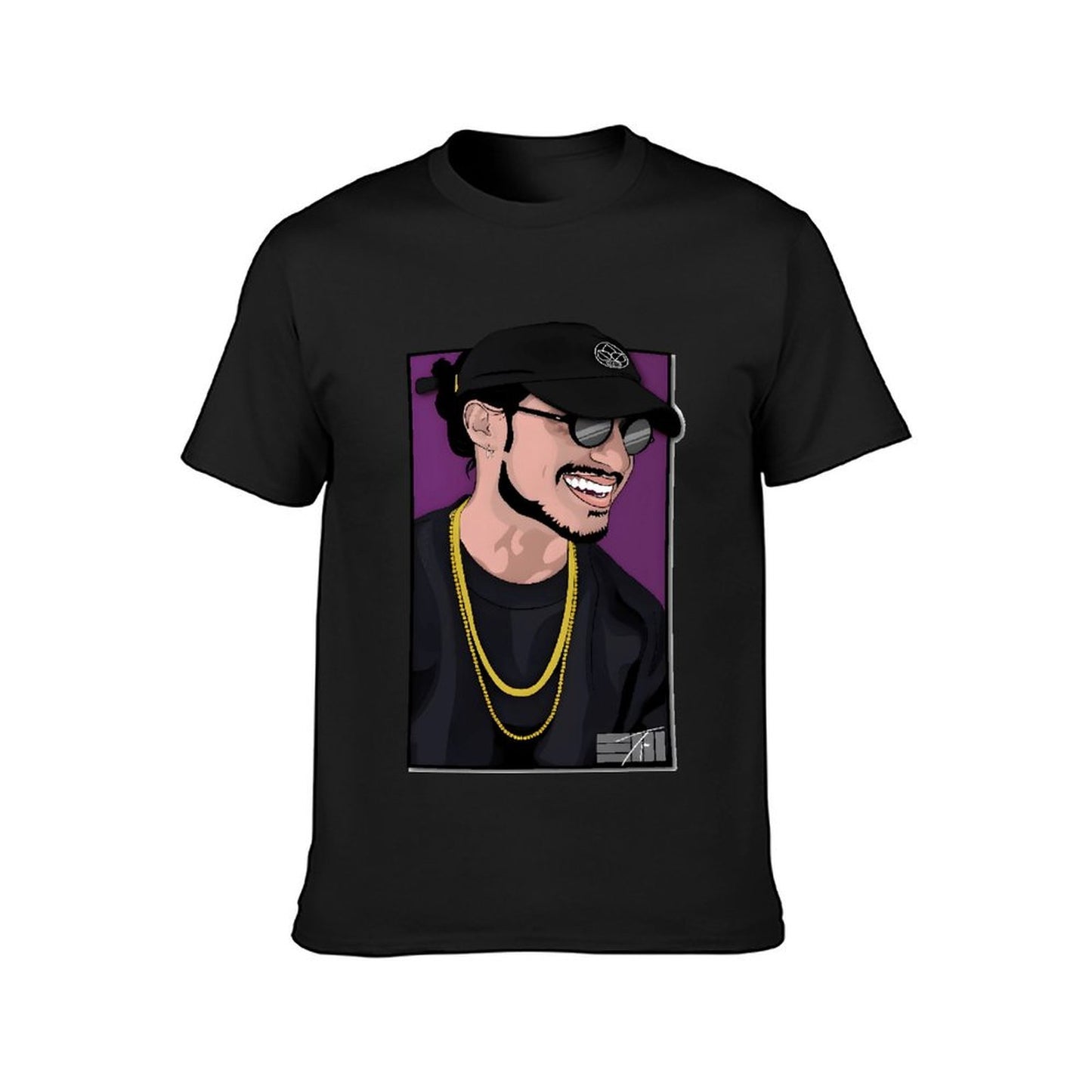 Inkmay Casual Cotton T-shirt Man Wearing Black Hat And Sunglasses Unisex T-shirtPrinting ComfortSeries T-Shirt