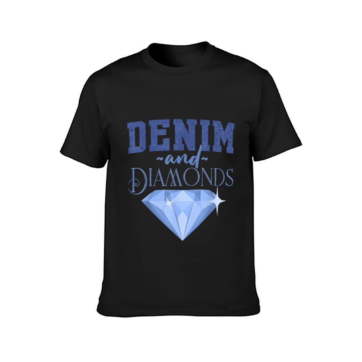 Inkmay Casual Cotton T-shirt Denim And Diamonds Blue Gem Print Unisex T-shirtModern PureStyle T-Shirt