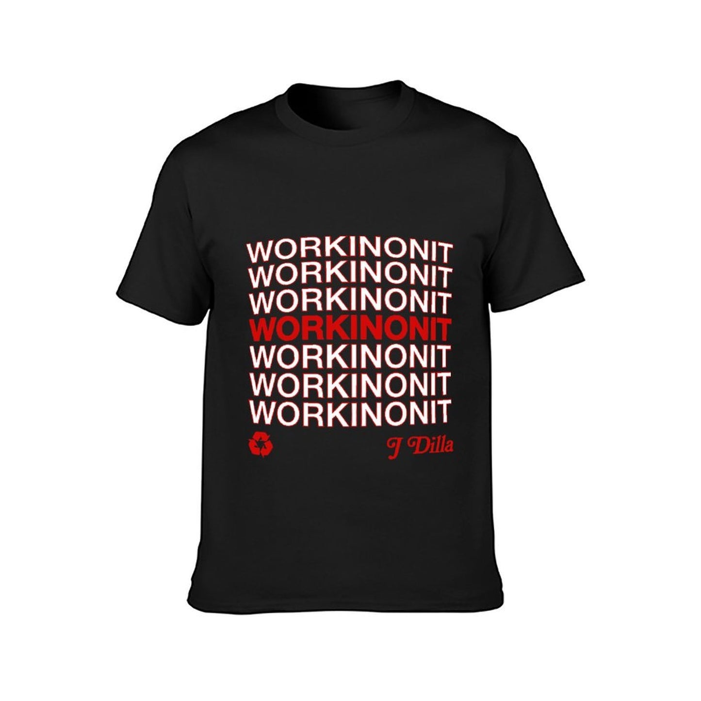 Inkmay Casual Cotton T-shirt Workinonit Pattern Printed On Red Unisex T-shirtRelaxed ClassicLine T-Shirt