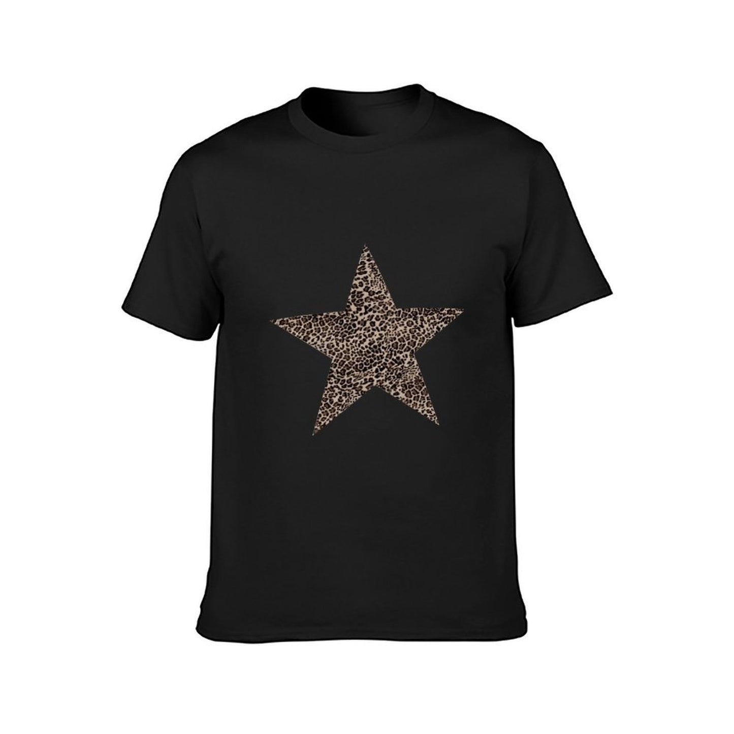 Inkmay Casual Cotton T-shirt Leopard Print Star On Striped Background Unisex T-shirtSmooth Feel Plain T-Shirt