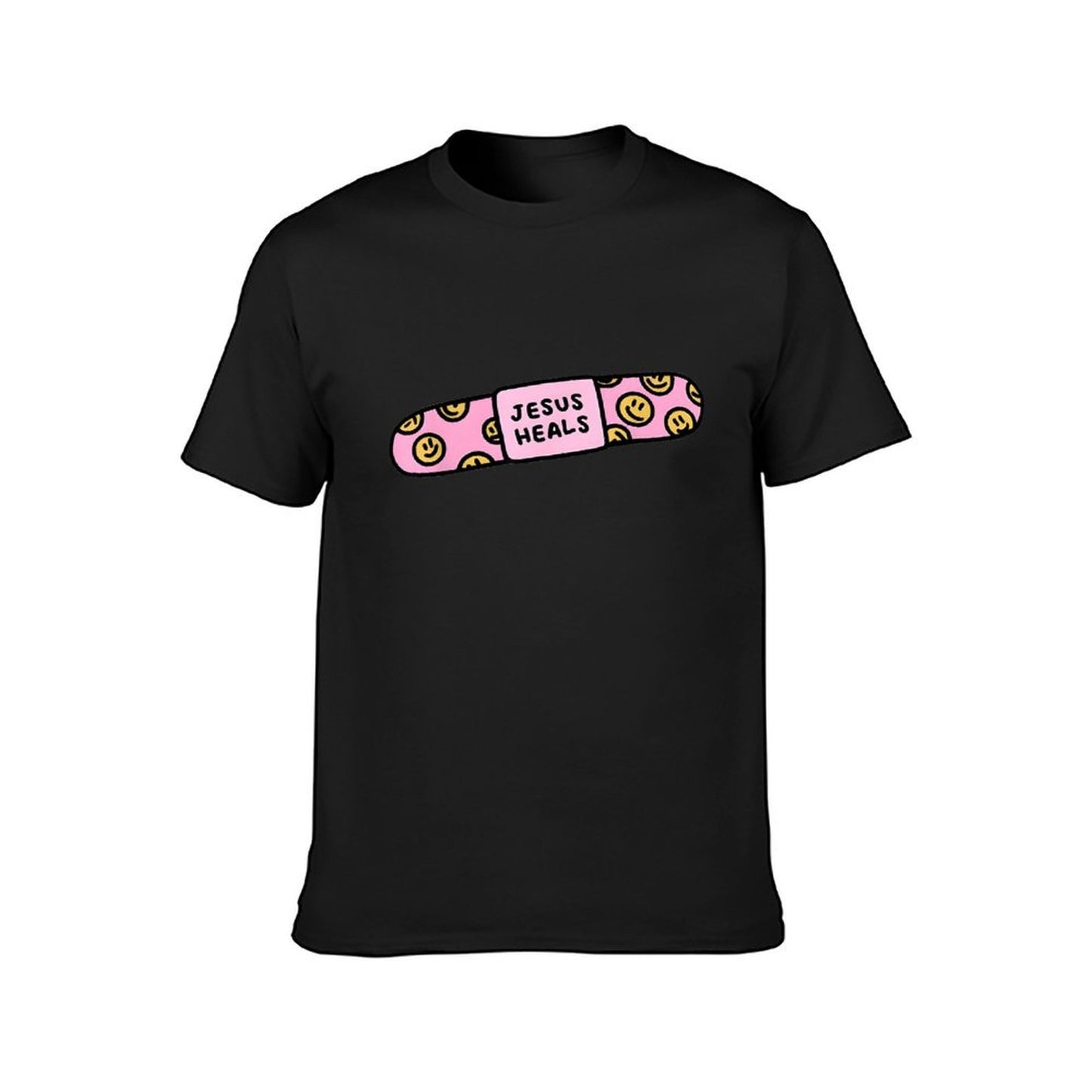 Inkmay Casual Cotton T-shirt Pink Pill With Smiley Faces Pattern Unisex T-shirtMoisture-Wicking LifestyleLine T-Shirt