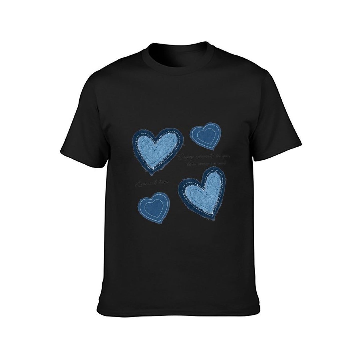 Inkmay Casual Cotton T-shirt Heart Shapes In Denim Style Prints Unisex T-shirtSmoothWear Classic T-Shirt