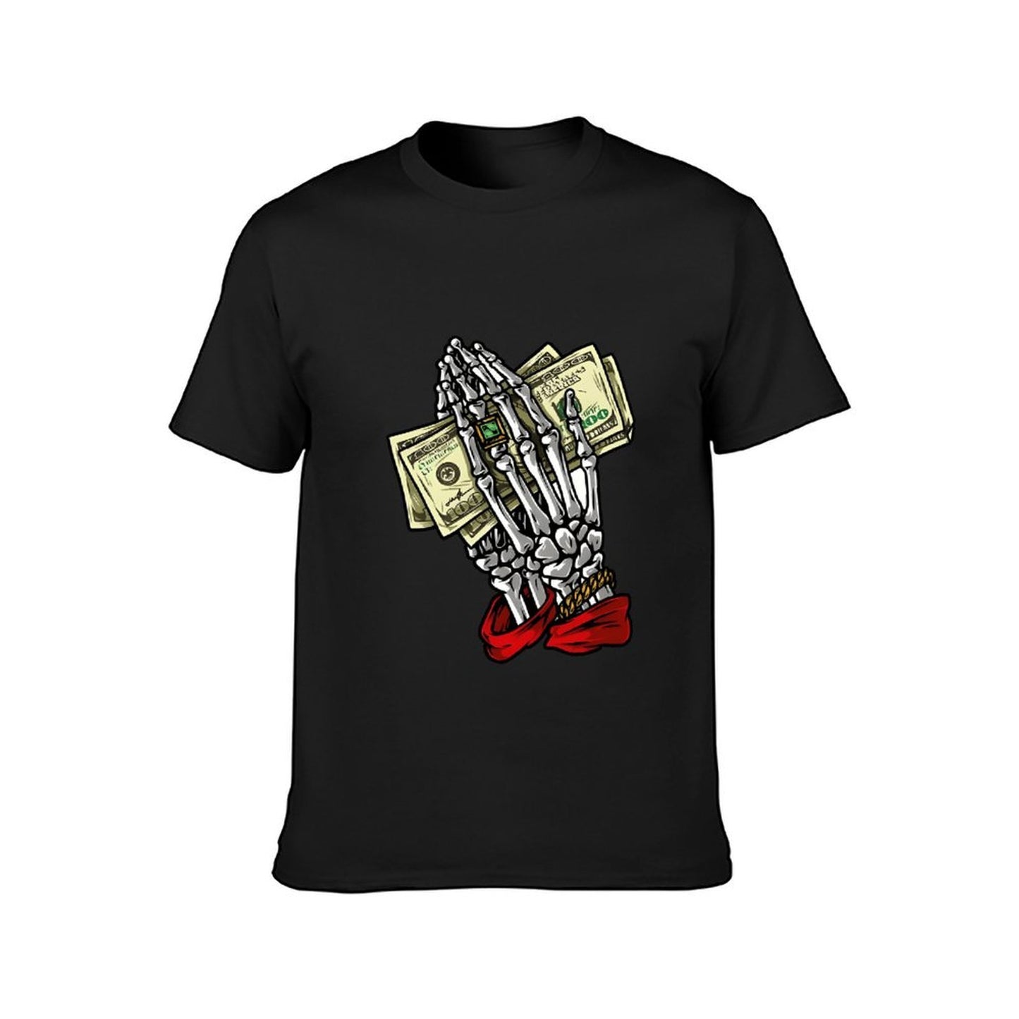 Inkmay Casual Cotton T-shirt Skeleton Hand Holding Money Bills Art Unisex T-shirtBreathable EverydayTee T-Shirt
