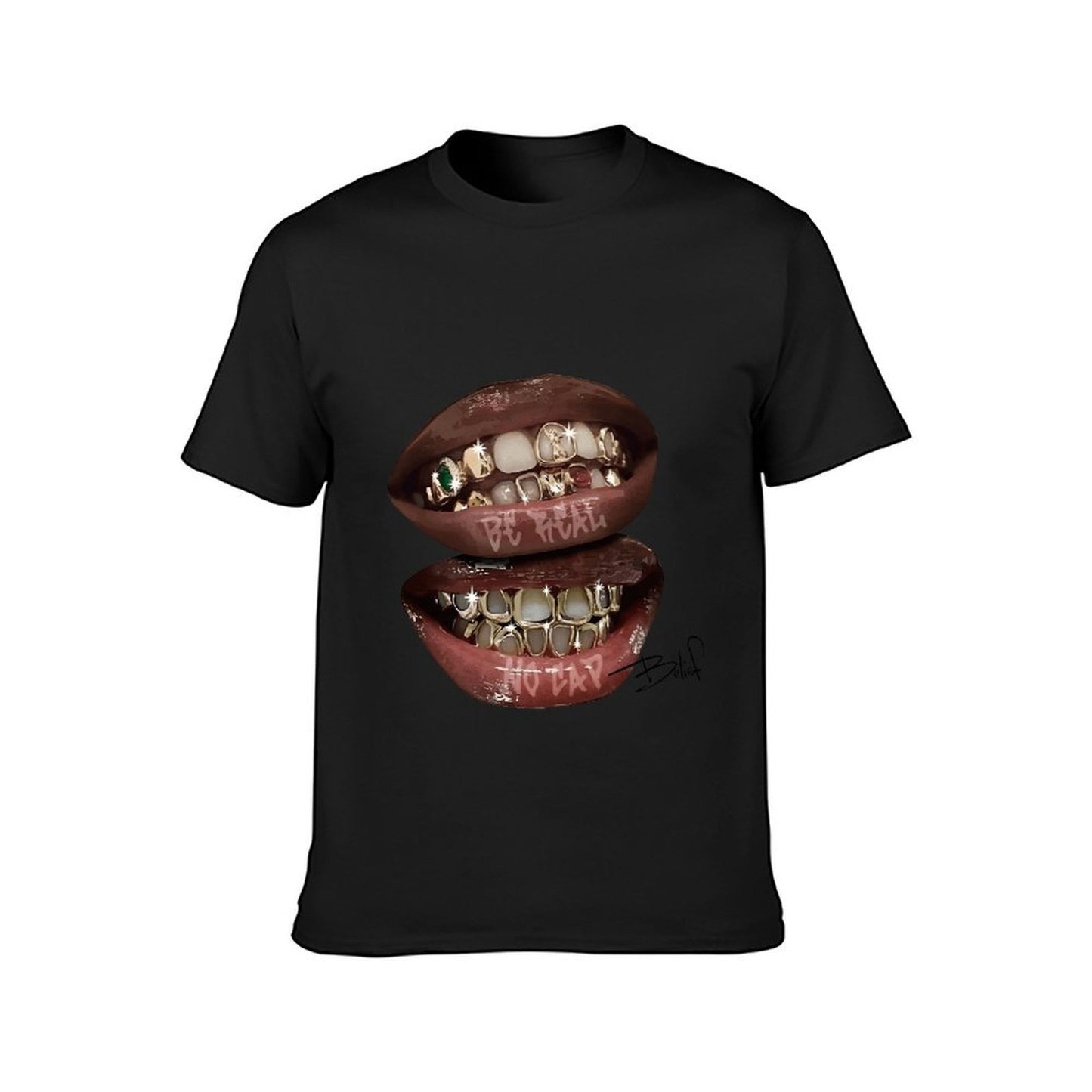 Inkmay Casual Cotton T-shirt Golden Teeth With Shiny Gems Embedded Unisex T-shirtLightweight Chill T-Shirt