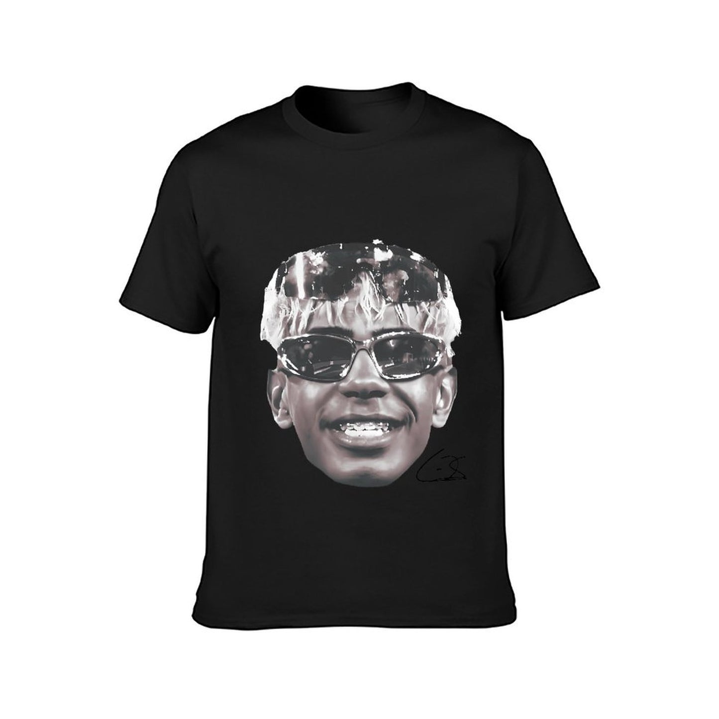 Inkmay Casual Cotton T-shirt Stylized Face With Reflective Sunglasses Design Unisex T-shirtSport YearRound T-Shirt
