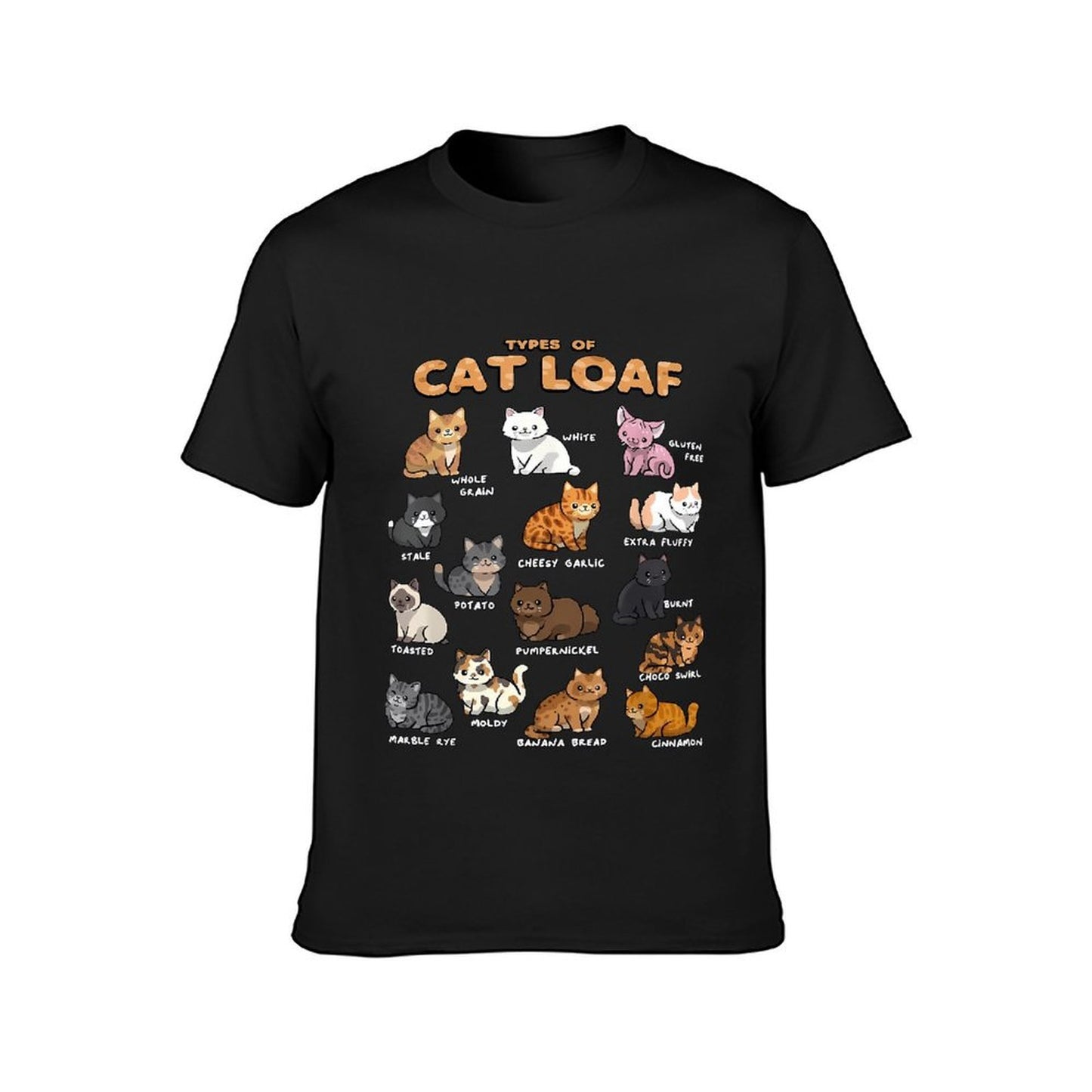Inkmay Casual Cotton T-shirt Cat Loaf Types Illustrated Cartoonishly Unisex T-shirtRegularFit Durable T-Shirt