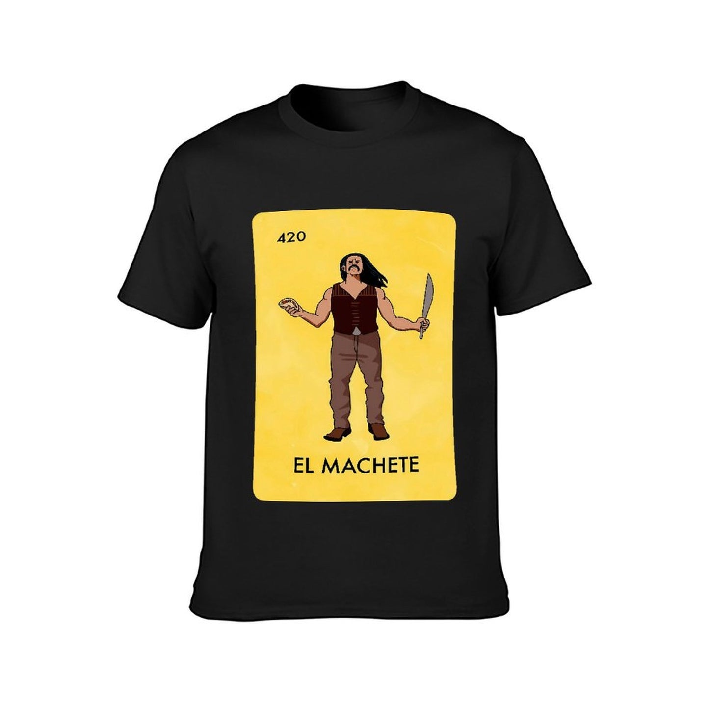 Inkmay Casual Cotton T-shirt Man Holding Machete In Yellow Background Unisex T-shirtUltra Durable Strong T-Shirt
