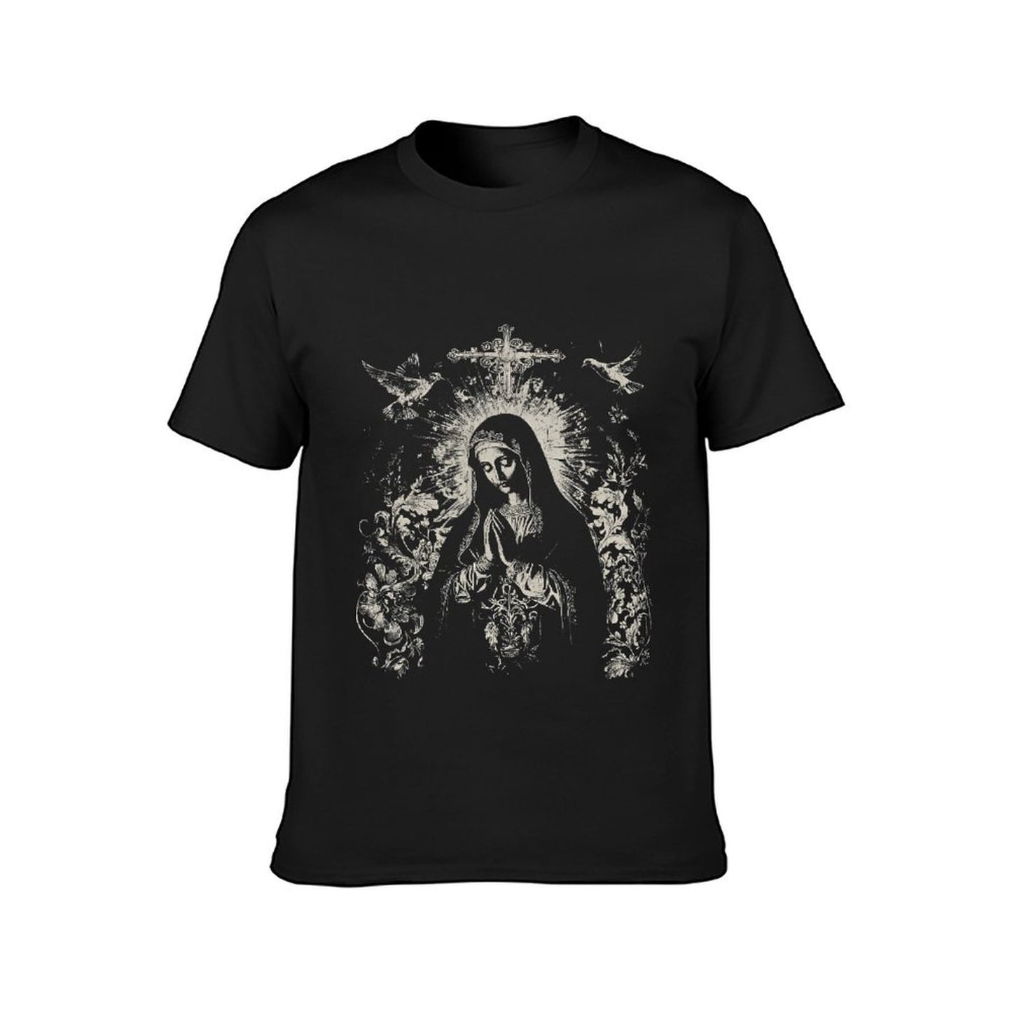 Inkmay Casual Cotton T-shirt Religious Art With Angels And Cross Unisex T-shirtNeutral Solid T-Shirt