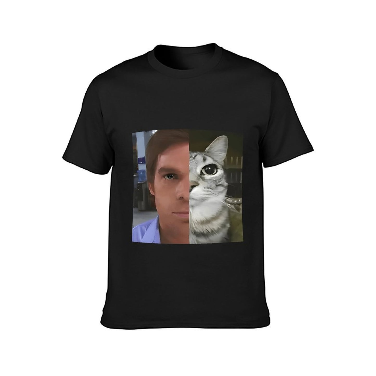 Inkmay Casual Cotton T-shirt Man And Cat Face Split Unisex T-shirtSignature Bold T-Shirt