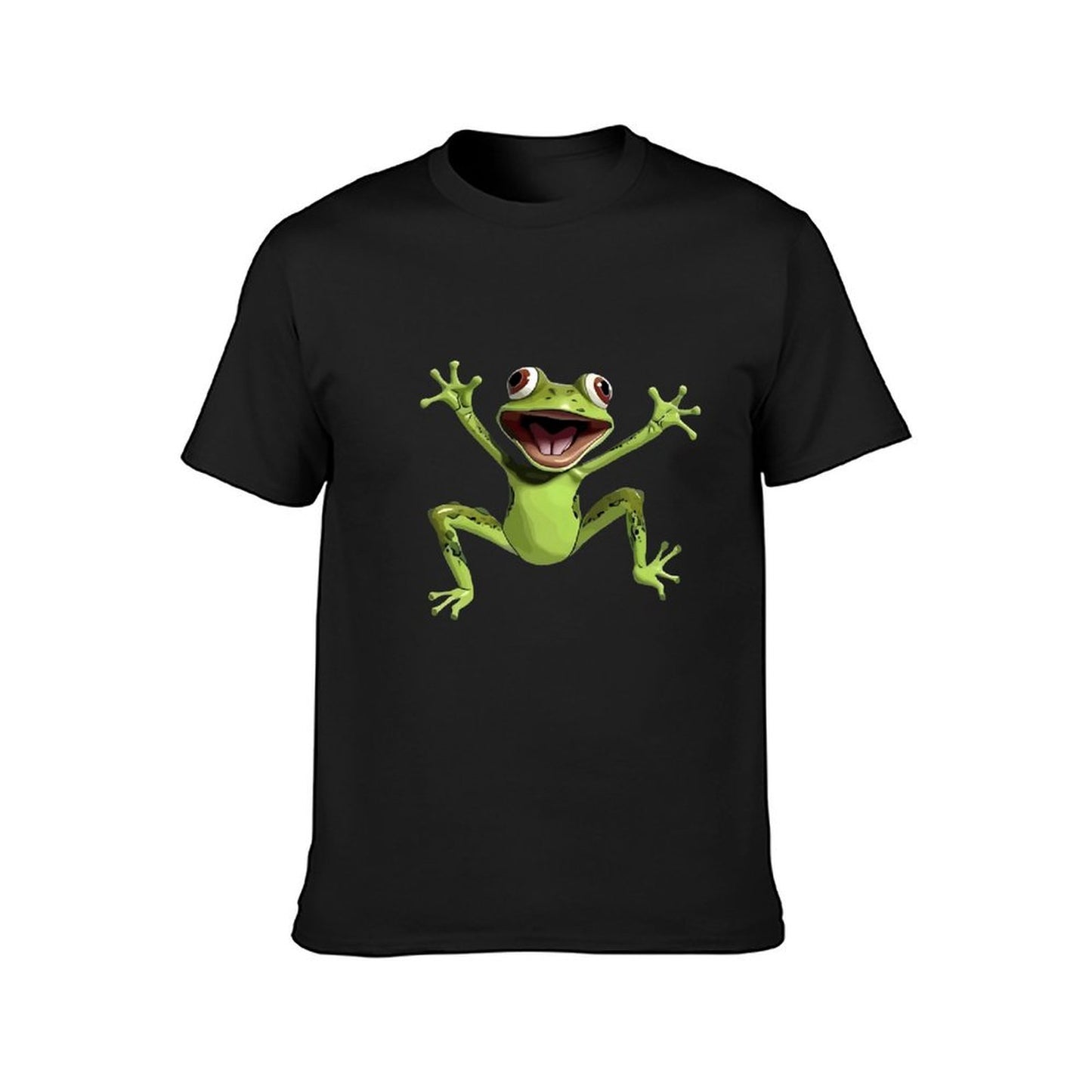 Inkmay Casual Cotton T-shirt Happy Green Frog With Big Eyes Unisex T-shirt