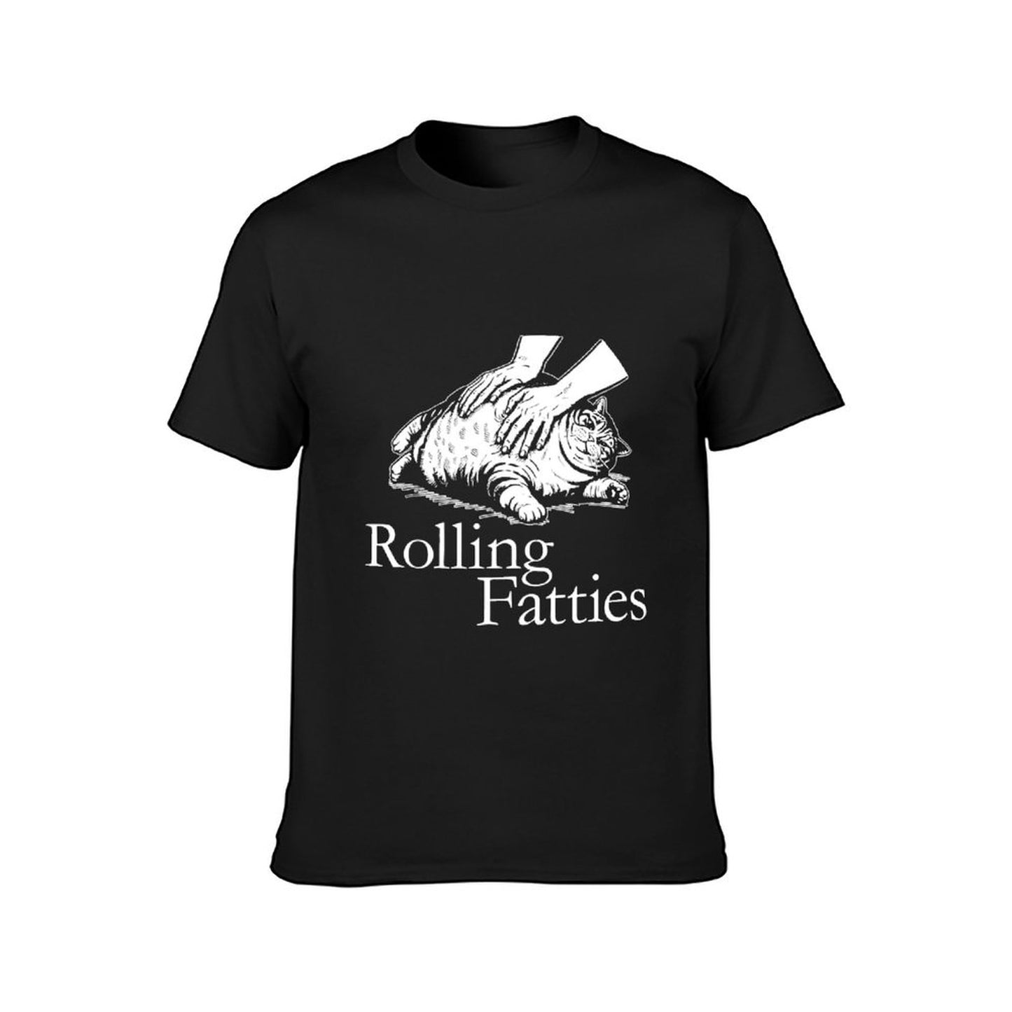 Inkmay Casual Cotton T-shirt Rolling Fatties Cat Massage Art Print Unisex T-shirt