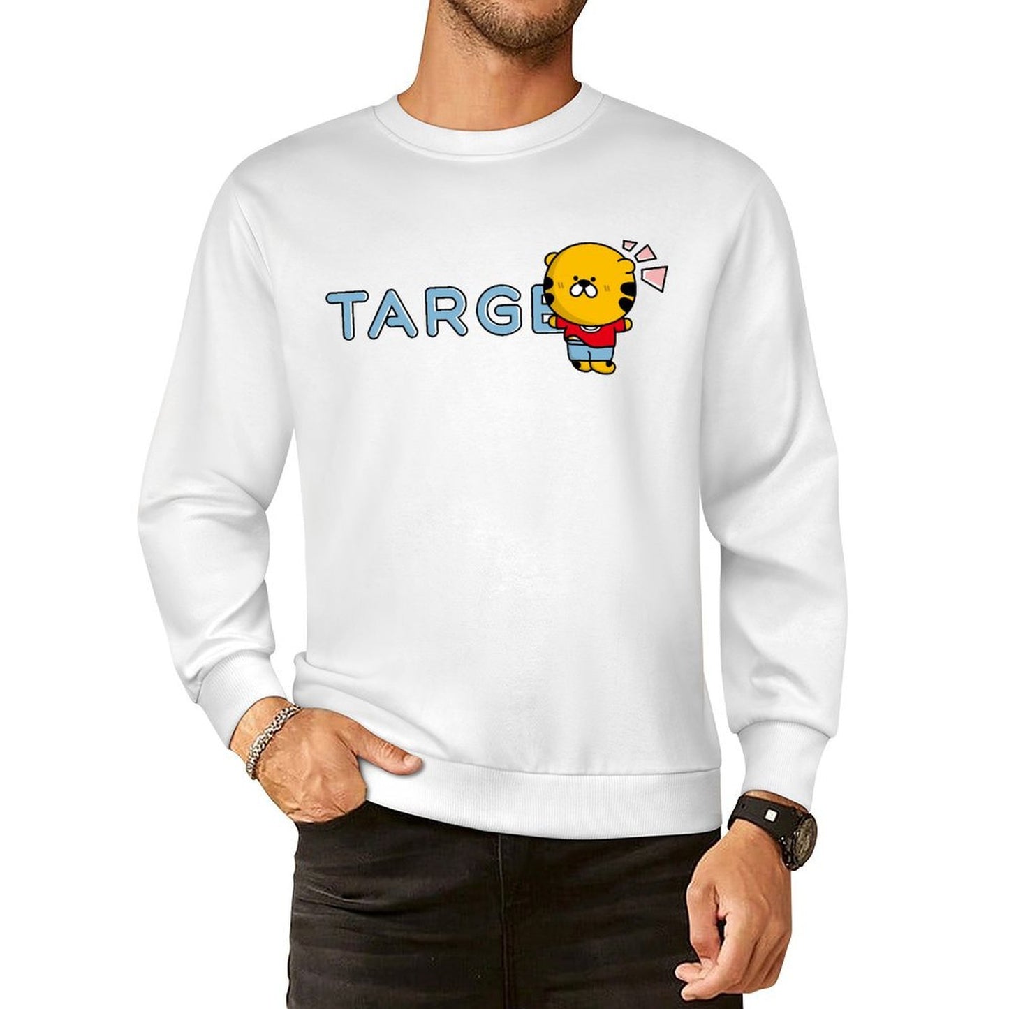 Front Patterned Long Sleeve TopCotton EssentialFit