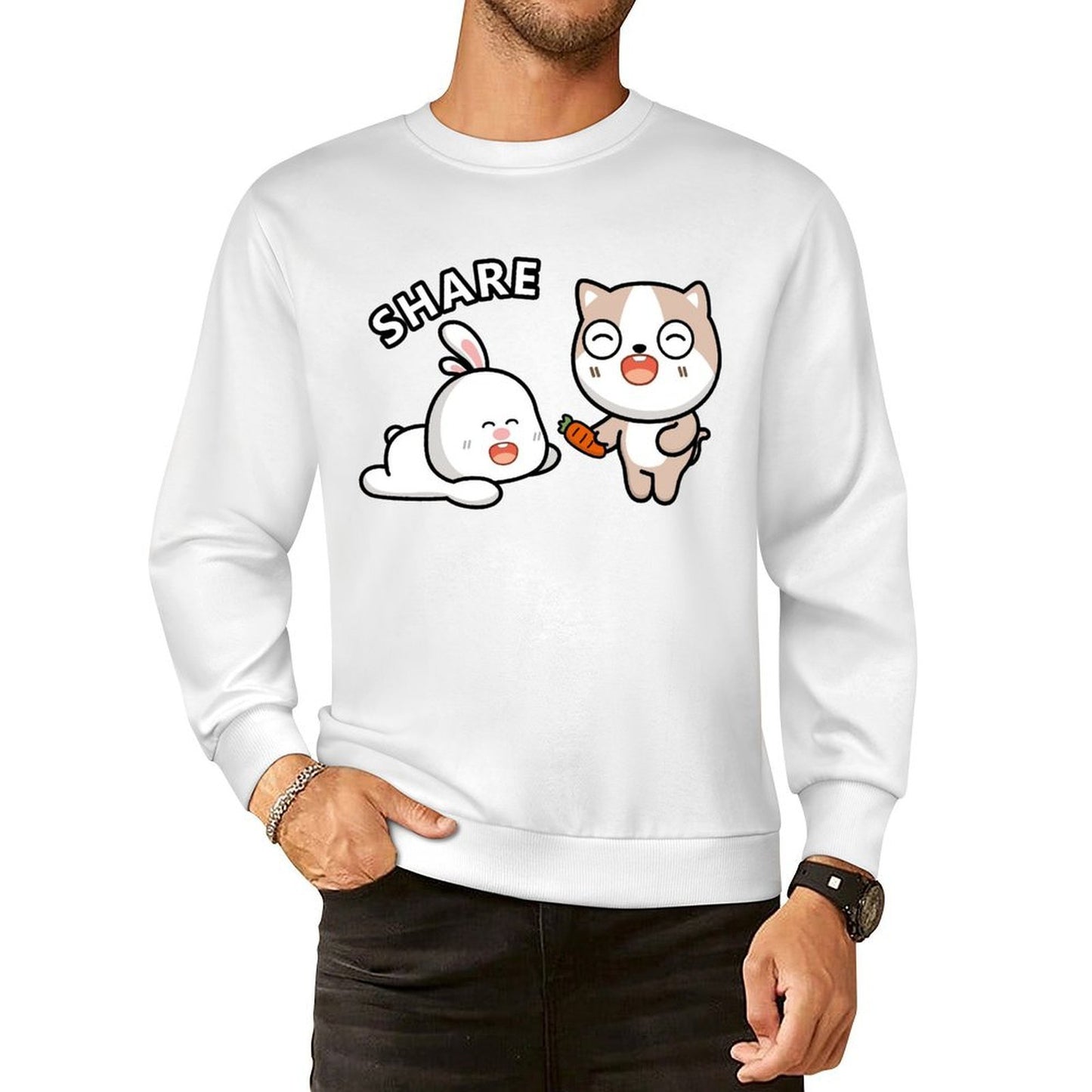 Front Patterned Long Sleeve TopFade-Proof Heat-Transfer