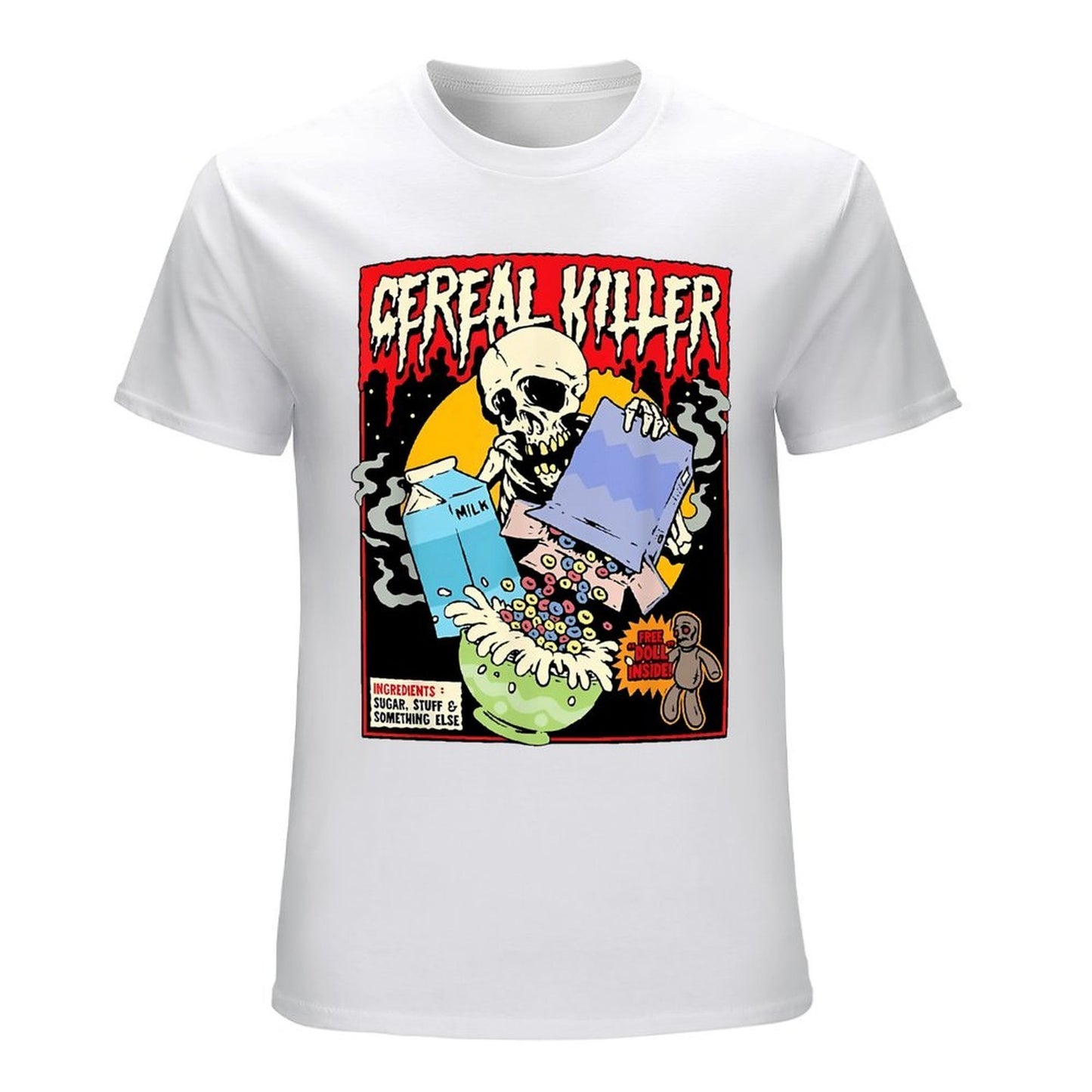 Inkmay Casual Cotton T-shirt Cereal Killer With Skull And Milk Unisex T-shirtPromotional Relaxed T-Shirt
