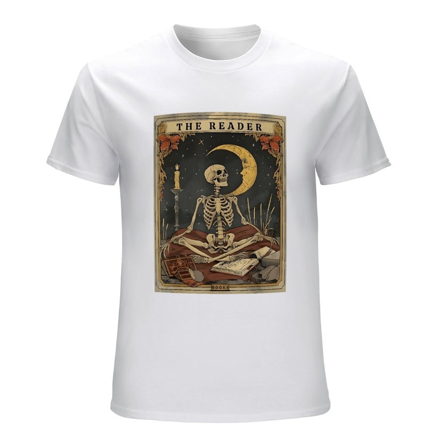 Inkmay Casual Cotton T-shirt The Reader Skeleton With Crescent Moon Unisex T-shirtSimpleFit RelaxFit T-Shirt