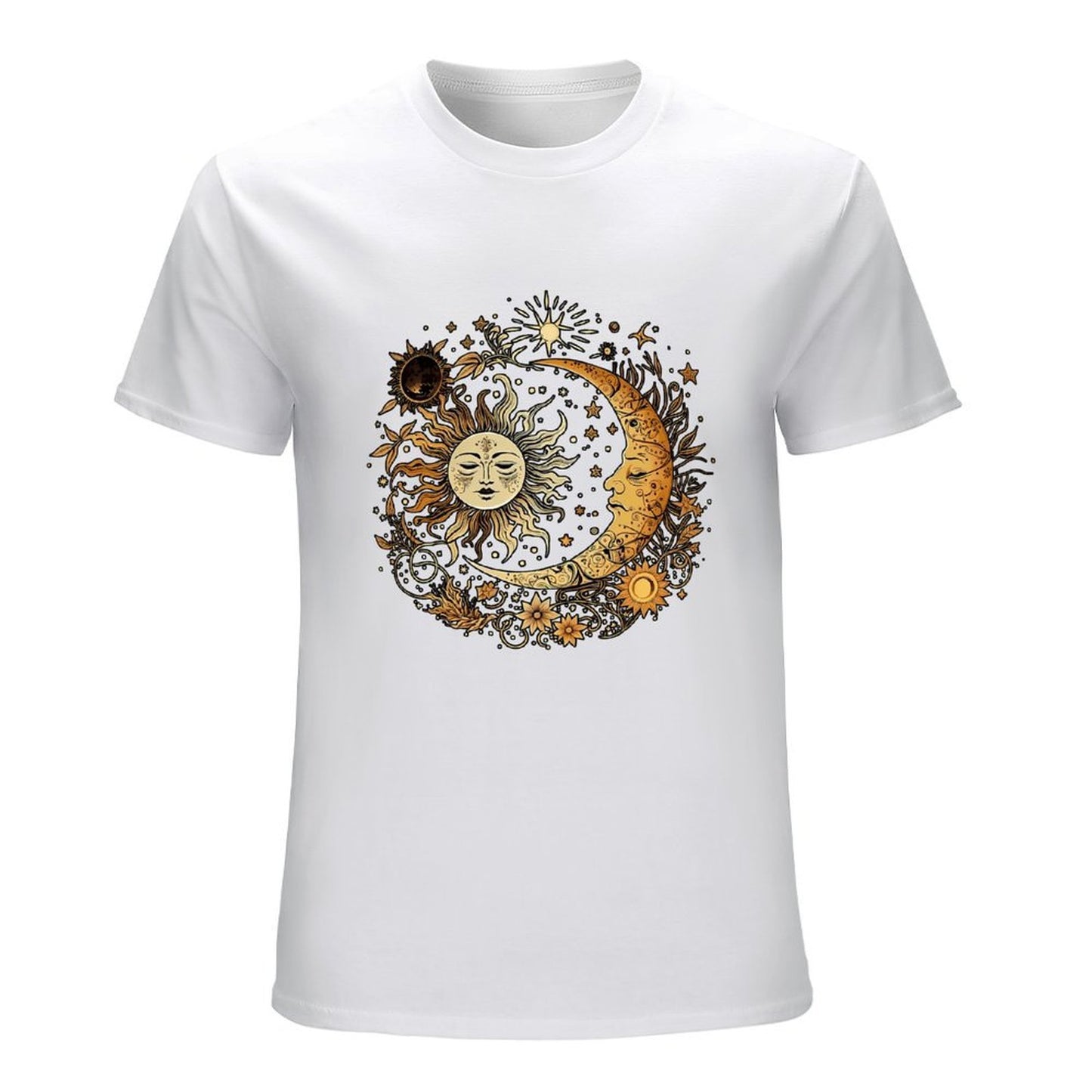 Inkmay Casual Cotton T-shirt Celestial Sun Moon Stars Art Print Unisex T-shirt