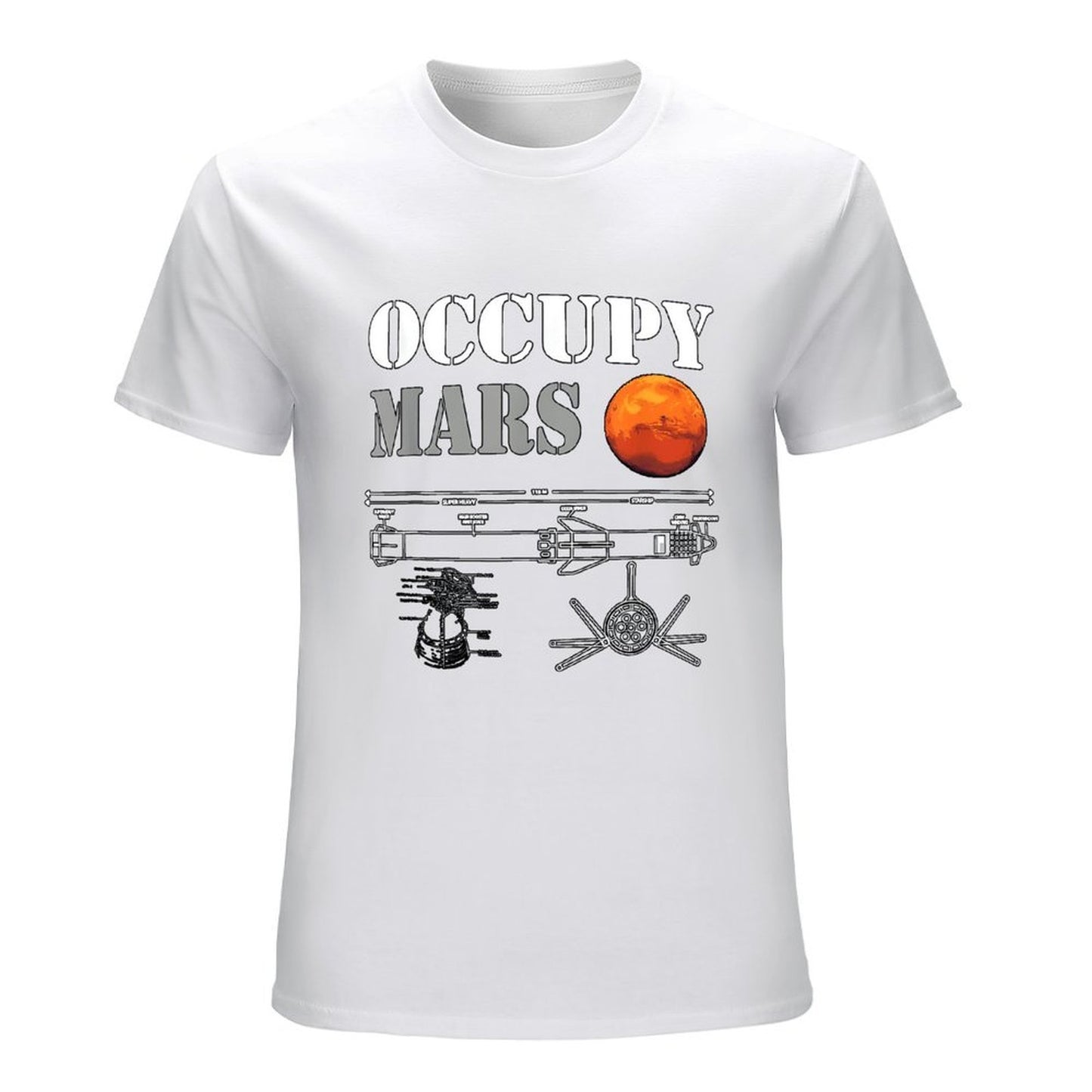Inkmay Casual Cotton T-shirt Occupy Mars Blueprint Design Art Print Unisex T-shirtHeavyweight ActiveWear T-Shirt