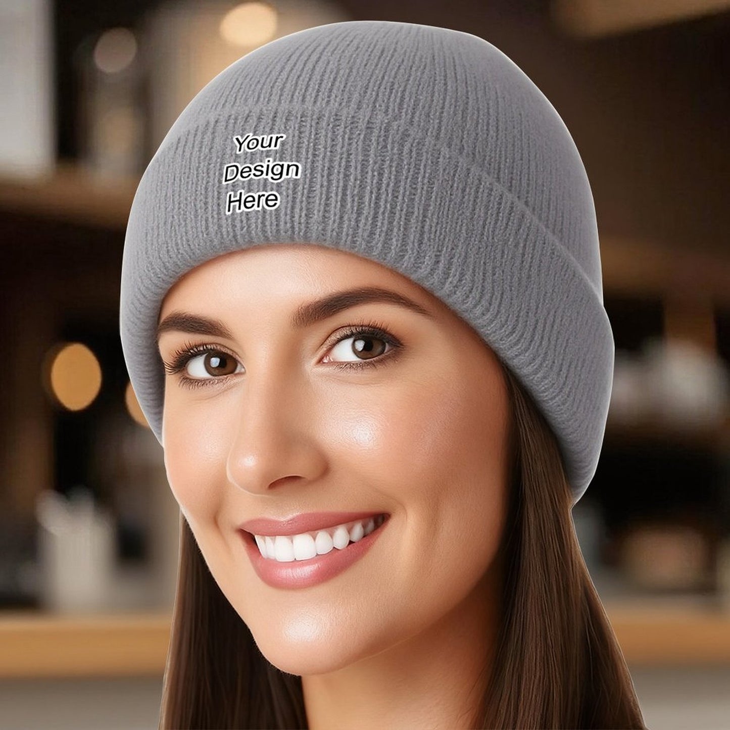 Custom grey knit hat