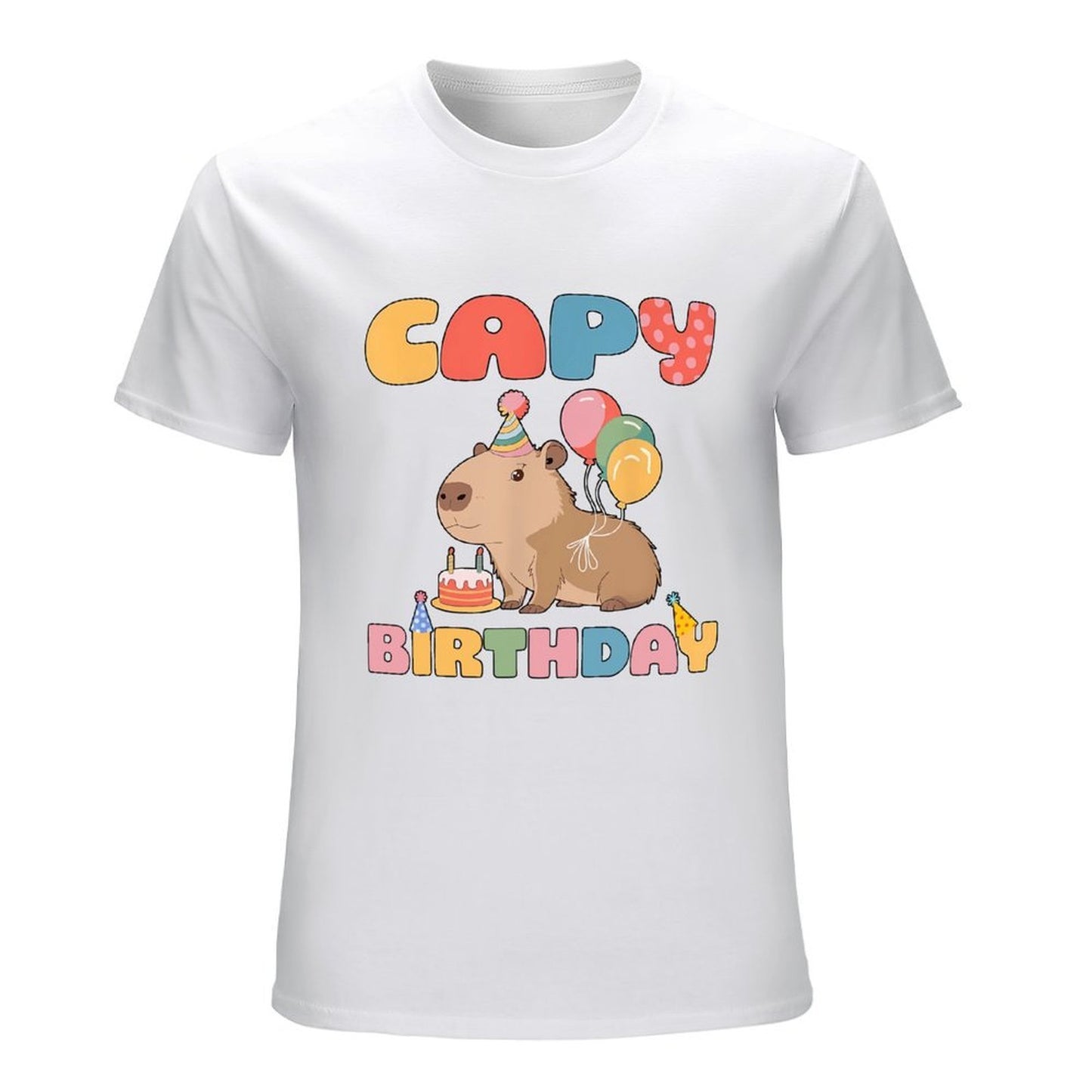 Inkmay Casual Cotton T-shirt Capybara Birthday Party With Balloons Unisex T-shirtCrew Neck EasyWear T-Shirt
