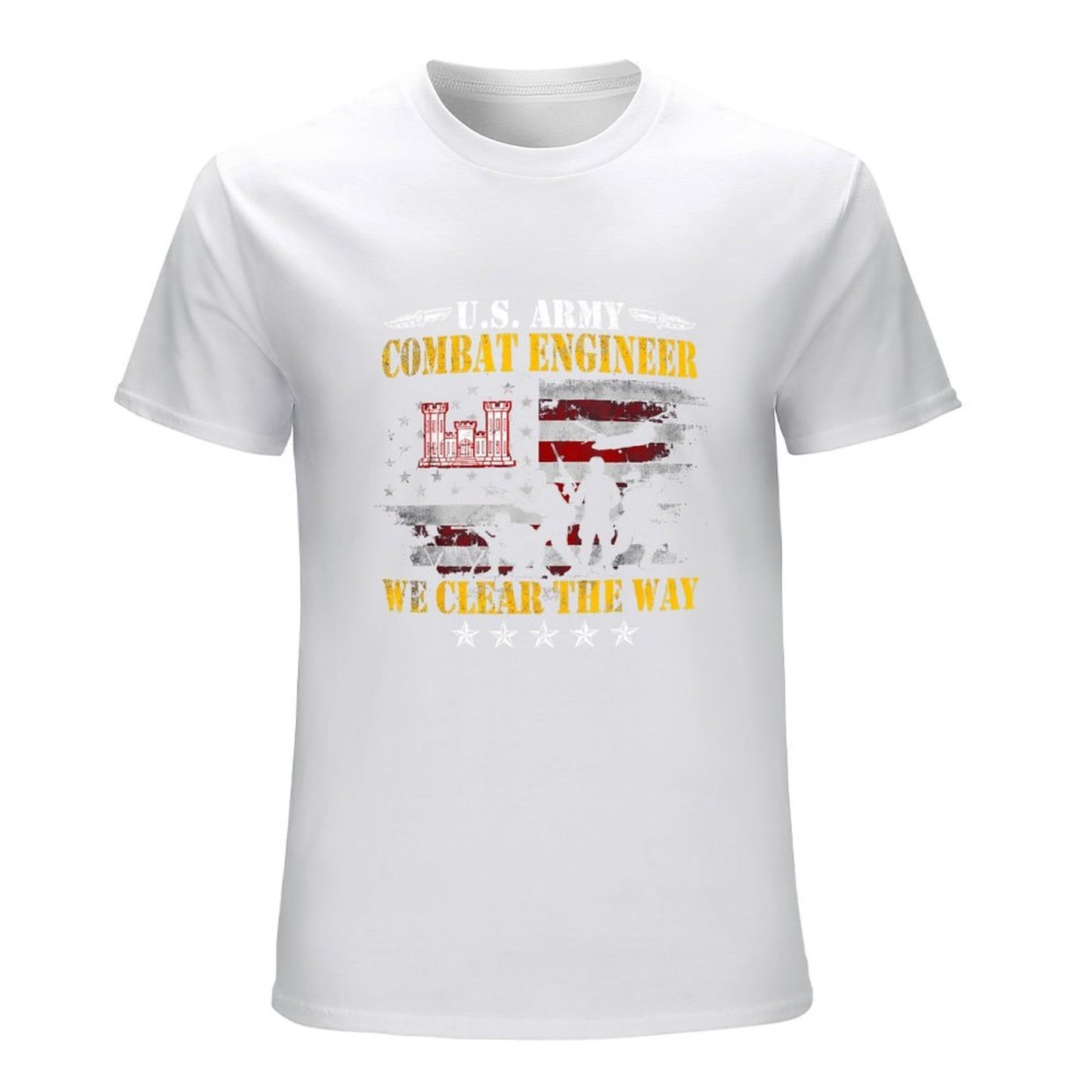Inkmay Casual Cotton T-shirt Combat Engineer Flag Silhouette Soldier Design Unisex T-shirtClean Edges Relaxed Fit T-Shirt