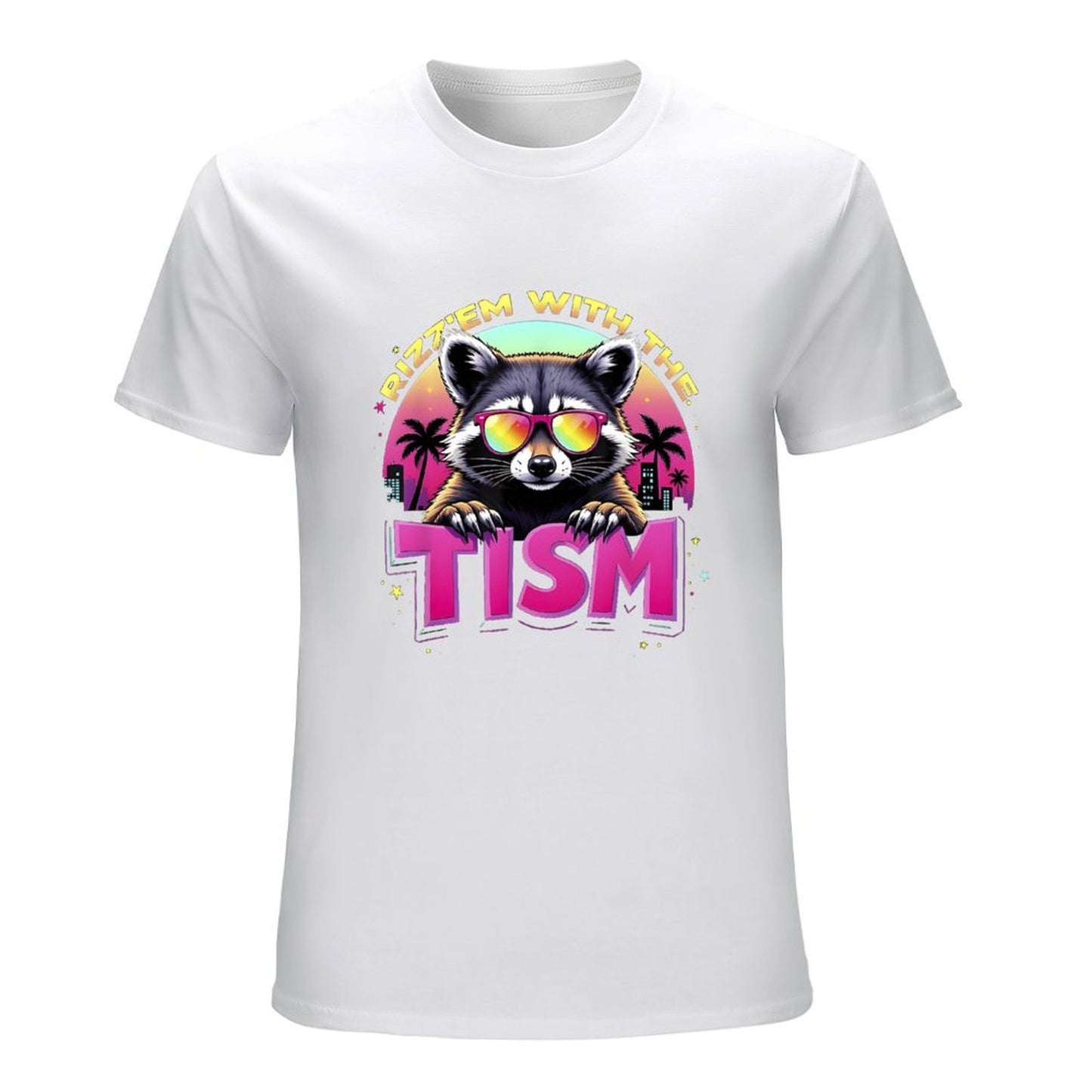 Inkmay Casual Cotton T-shirt Cool Raccoon With Sunglasses And Palm Unisex T-shirtHigh-Quality BasicSeries T-Shirt