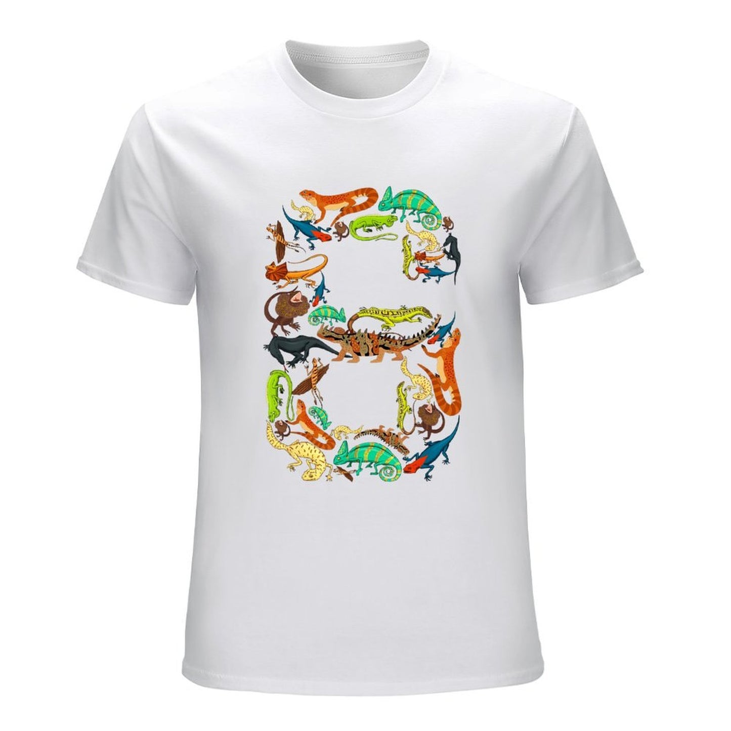 Inkmay Casual Cotton T-shirt Colorful Chameleons In Various Positions Unisex T-shirt