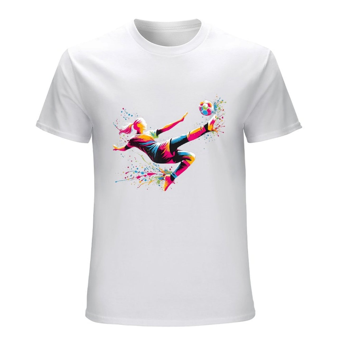 Inkmay Casual Cotton T-shirt Vibrant Soccer Player Kicking Ball Artwork Unisex T-shirt