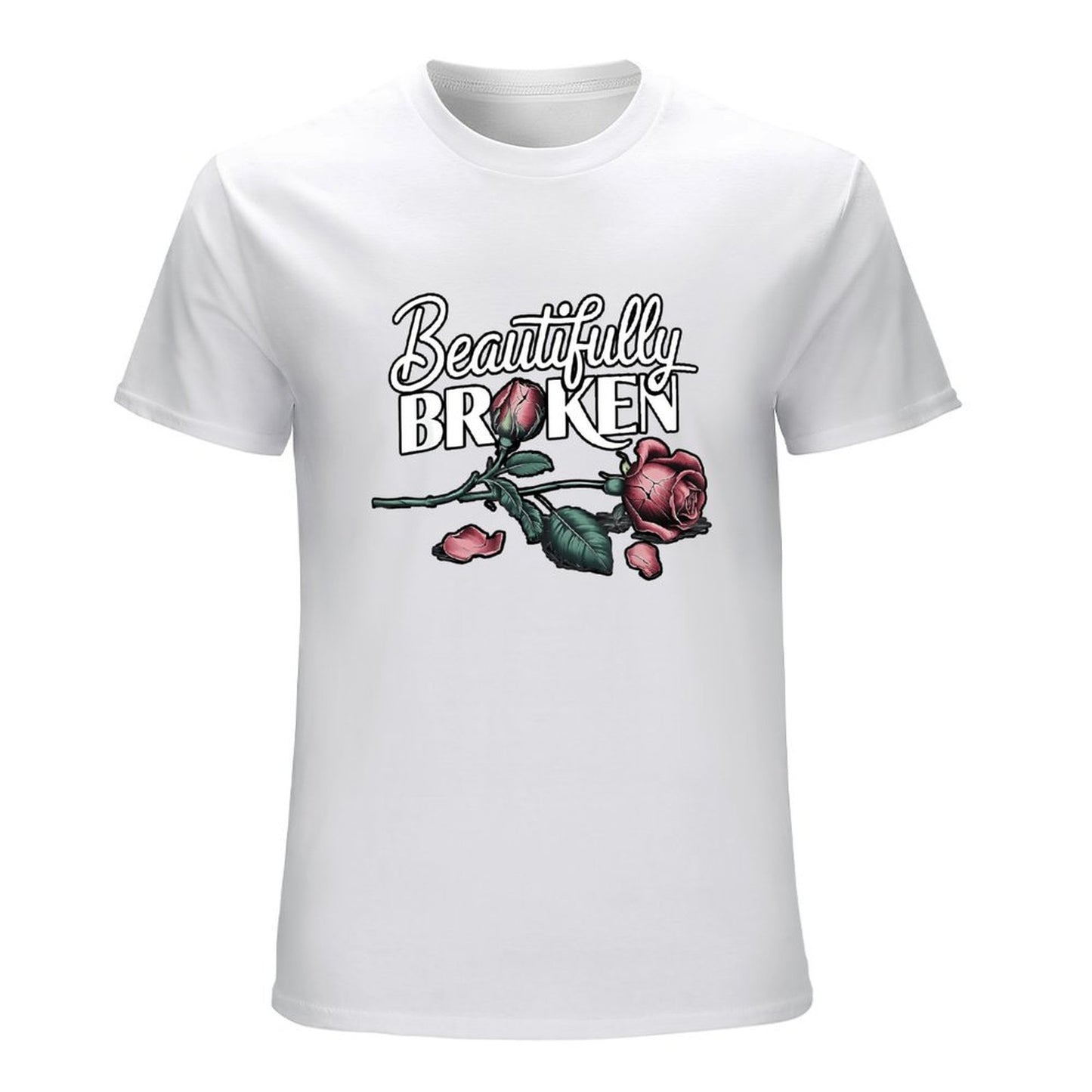 Inkmay Casual Cotton T-shirt Beautifully Broken Roses On Dark Background Unisex T-shirtClassic Fit Series T-Shirt
