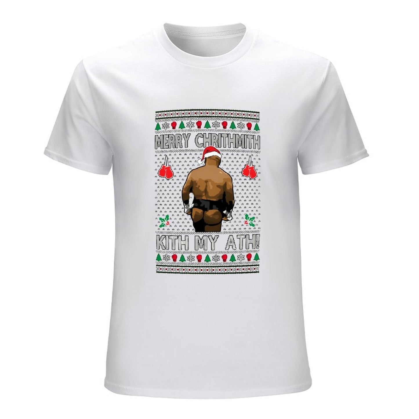 Inkmay Casual Cotton T-shirt Boxing Ugly Christmas With Santa Taint Unisex T-shirtSmoothWear Midweight T-Shirt