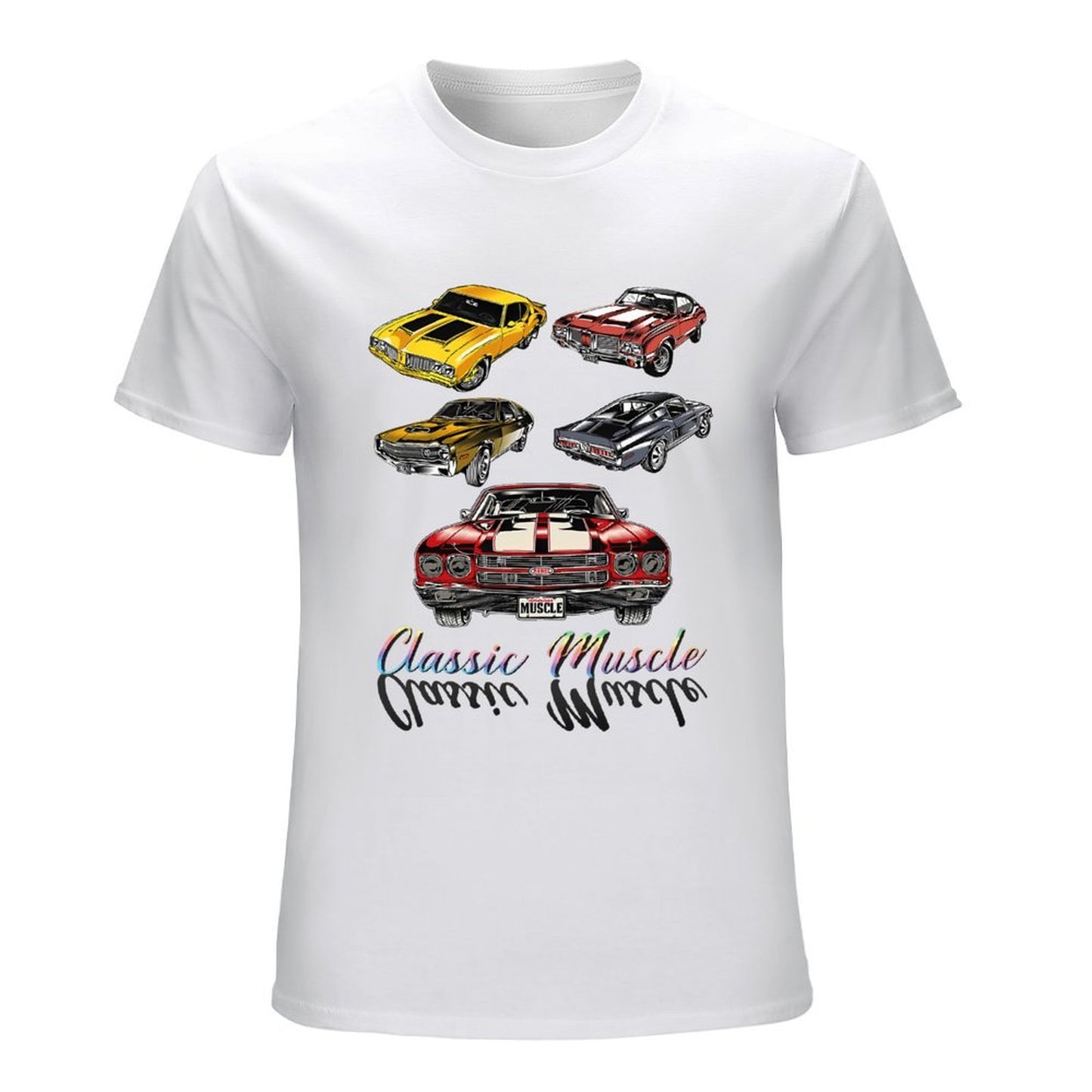Inkmay Casual Cotton T-shirt Classic Muscle Cars Pattern Prints Design Unisex T-shirtActiveWear Wrinkle-Free T-Shirt