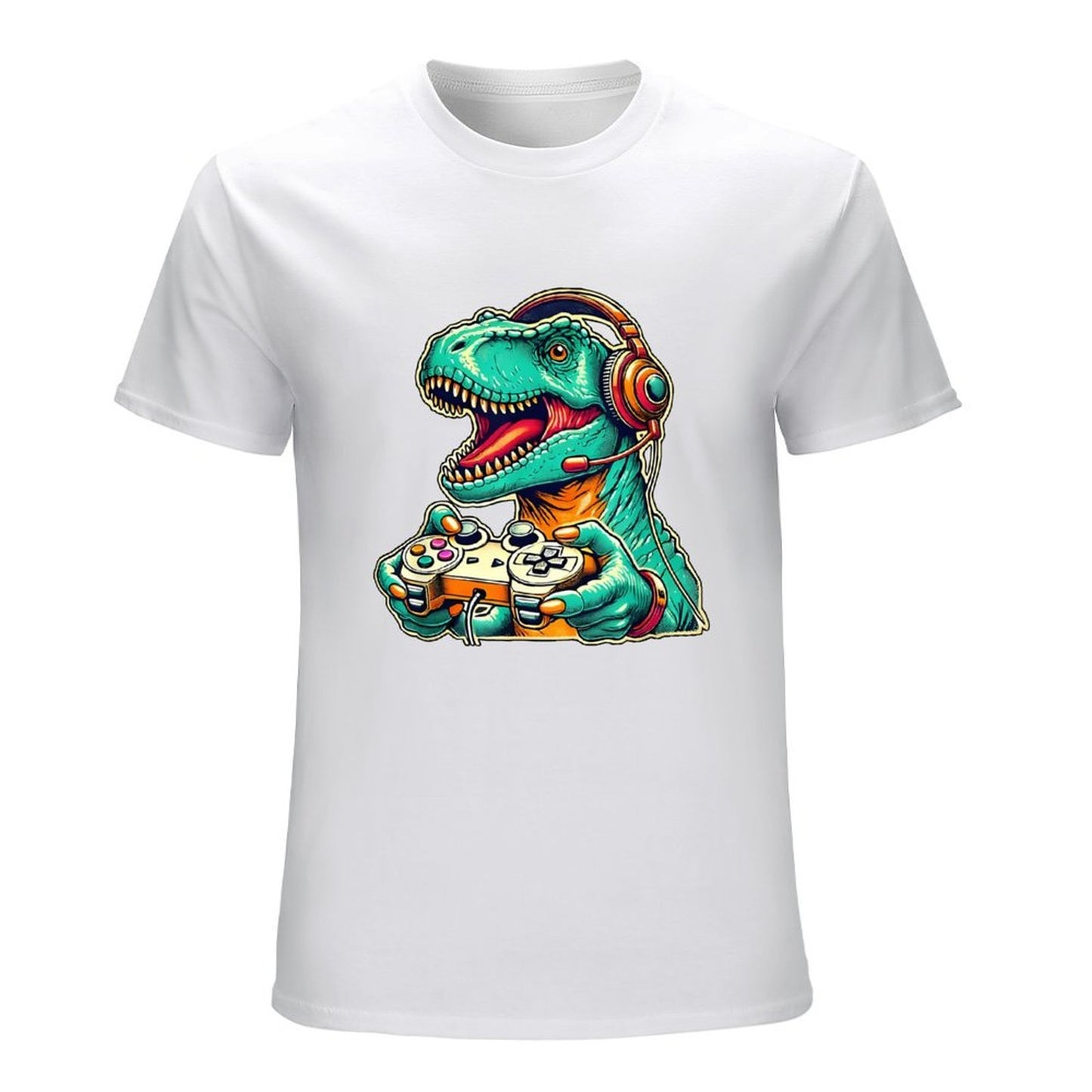 Inkmay Casual Cotton T-shirt Gaming Dinosaur With Headphones And Unisex T-shirt100% Cotton Daily T-Shirt