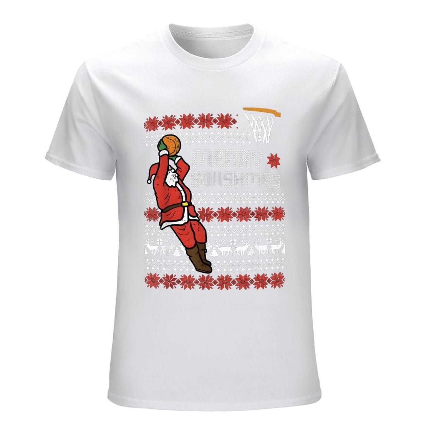 Inkmay Casual Cotton T-shirt Merry Swishmas Santa Plays Basketball Pattern Unisex T-shirtClassic EverydaySeries T-Shirt