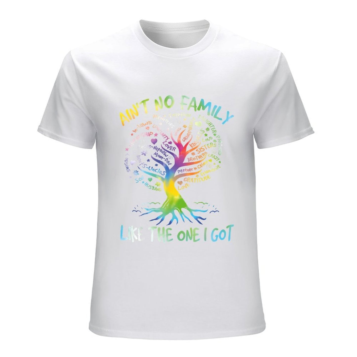 Inkmay Casual Cotton T-shirt Family Tree With Colorful Words Unisex T-shirtEverydayWear Series T-Shirt