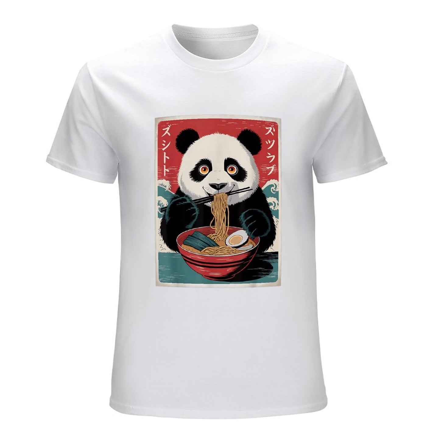 Inkmay Casual Cotton T-shirt Panda Eating Noodles With Chopsticks Art Unisex T-shirt