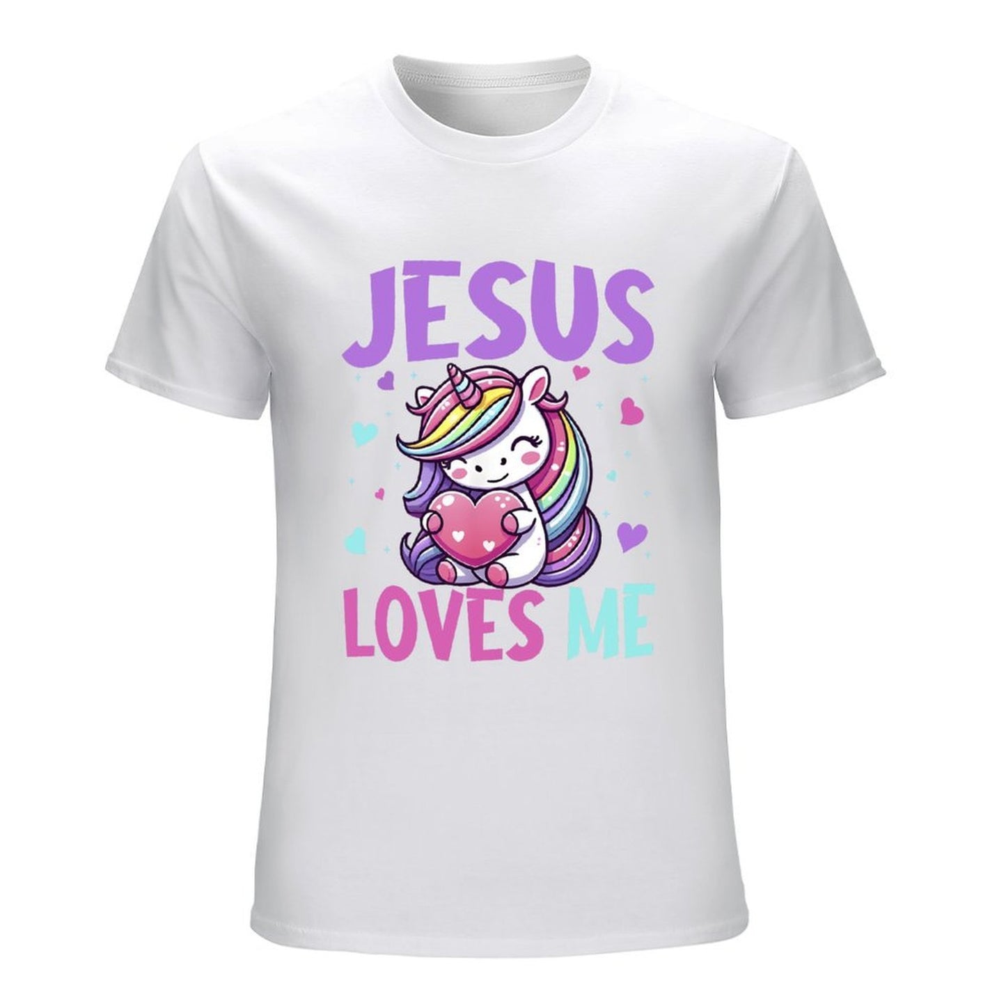 Inkmay Casual Cotton T-shirt Jesus Loves Me Rainbow Unicorn Hearts Unisex T-shirt