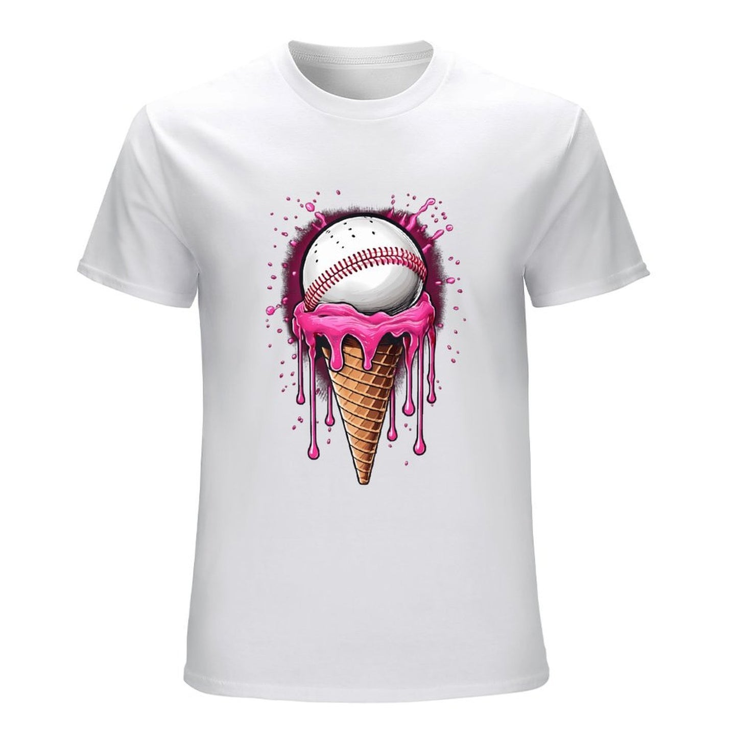 Inkmay Casual Cotton T-shirt Baseball On Ice Cream Cone Art Unisex T-shirtLogo-Ready Vibrant Colors T-Shirt