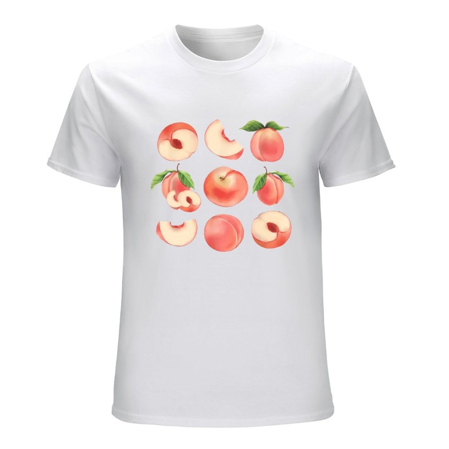 Inkmay Casual Cotton T-shirt Peaches Slices And Leaves Pattern Design Unisex T-shirtMidweight ClassicStyle T-Shirt
