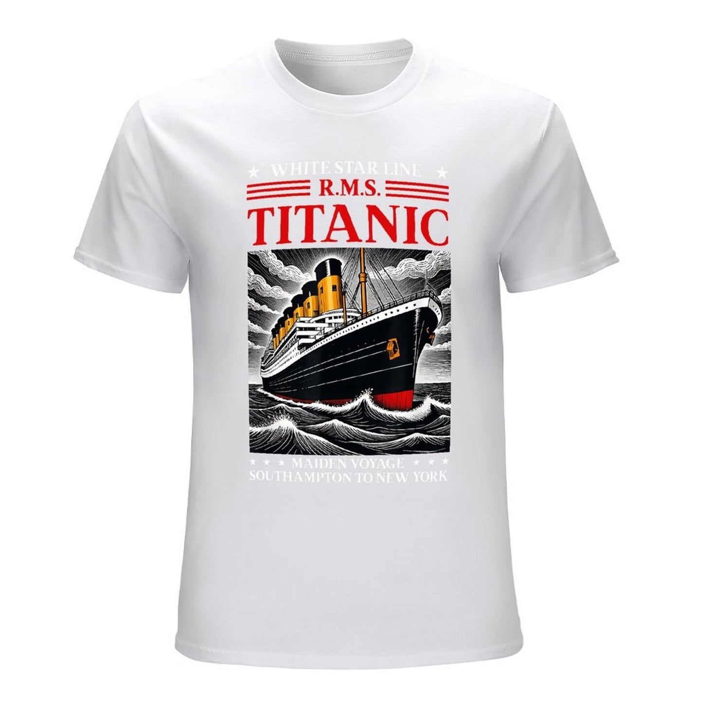 Inkmay Casual Cotton T-shirt Titanic Ocean Liner Art Print Unisex T-shirtRetro SimpleFit T-Shirt