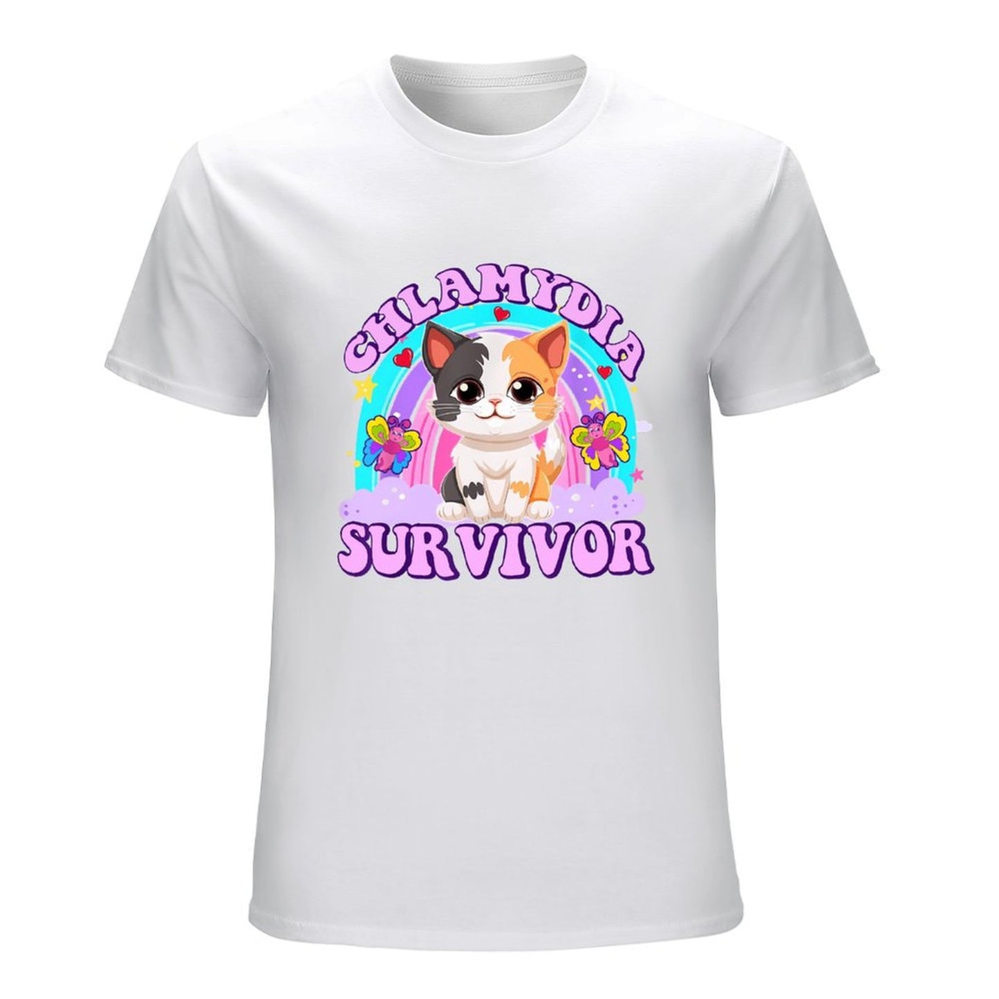 Inkmay Casual Cotton T-shirt Chlamydia Survivor Cat With Butterflies Design Unisex T-shirtEdition Refined T-Shirt