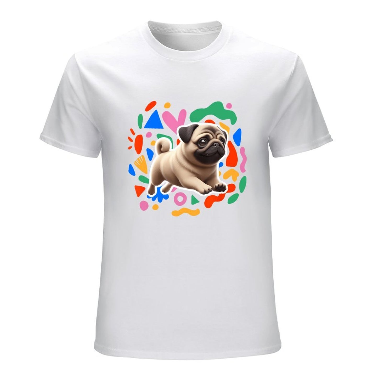 Inkmay Casual Cotton T-shirt Colorful Geometric Shapes With Pug Dog Unisex T-shirtOversized Heritage T-Shirt
