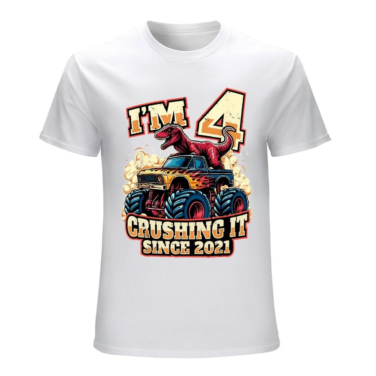 Inkmay Casual Cotton T-shirt Dinosaur Riding Monster Truck Crushing It Unisex T-shirtClassic SoftWear T-Shirt